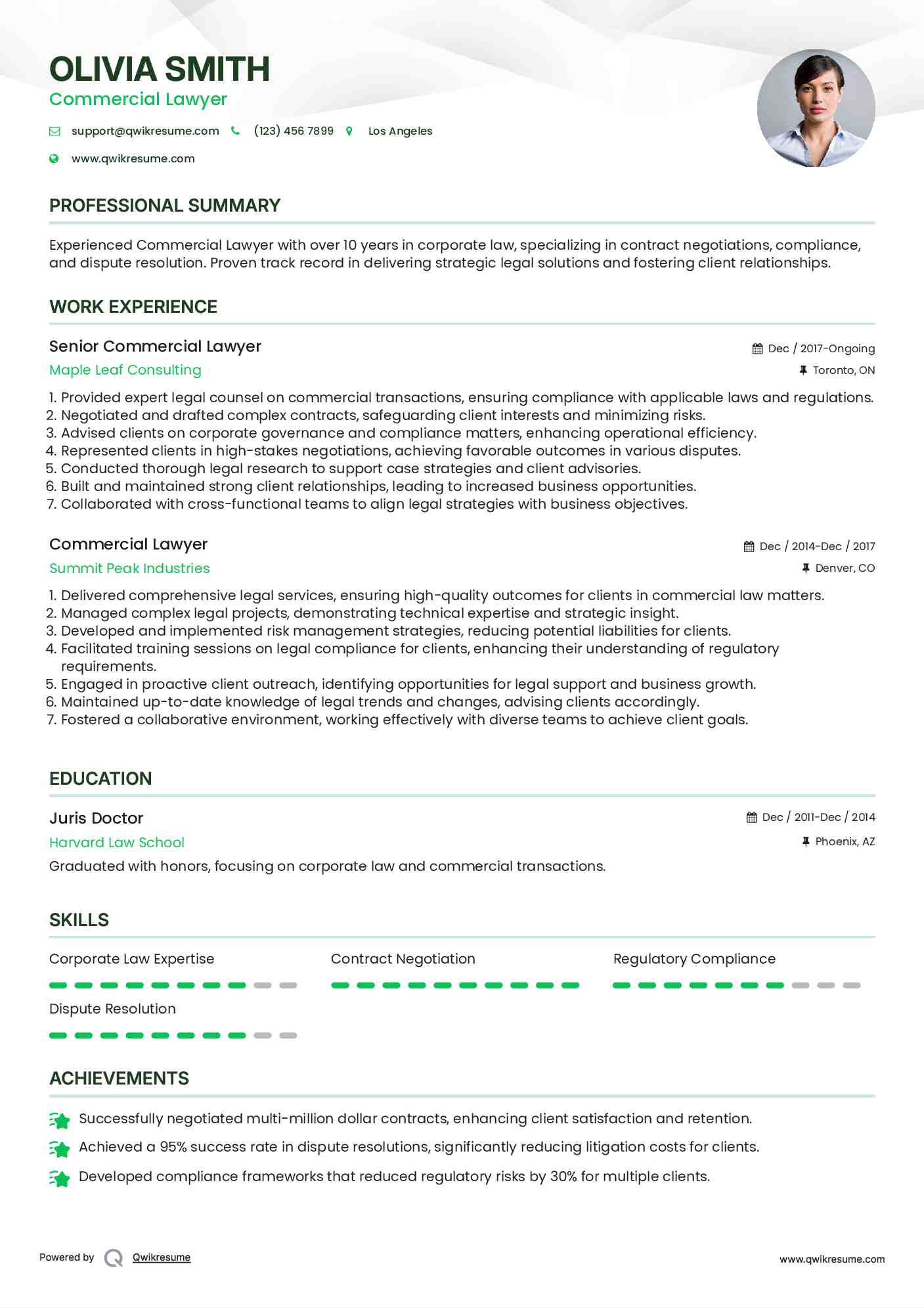 Senior Commercial Lawyer Resume Format