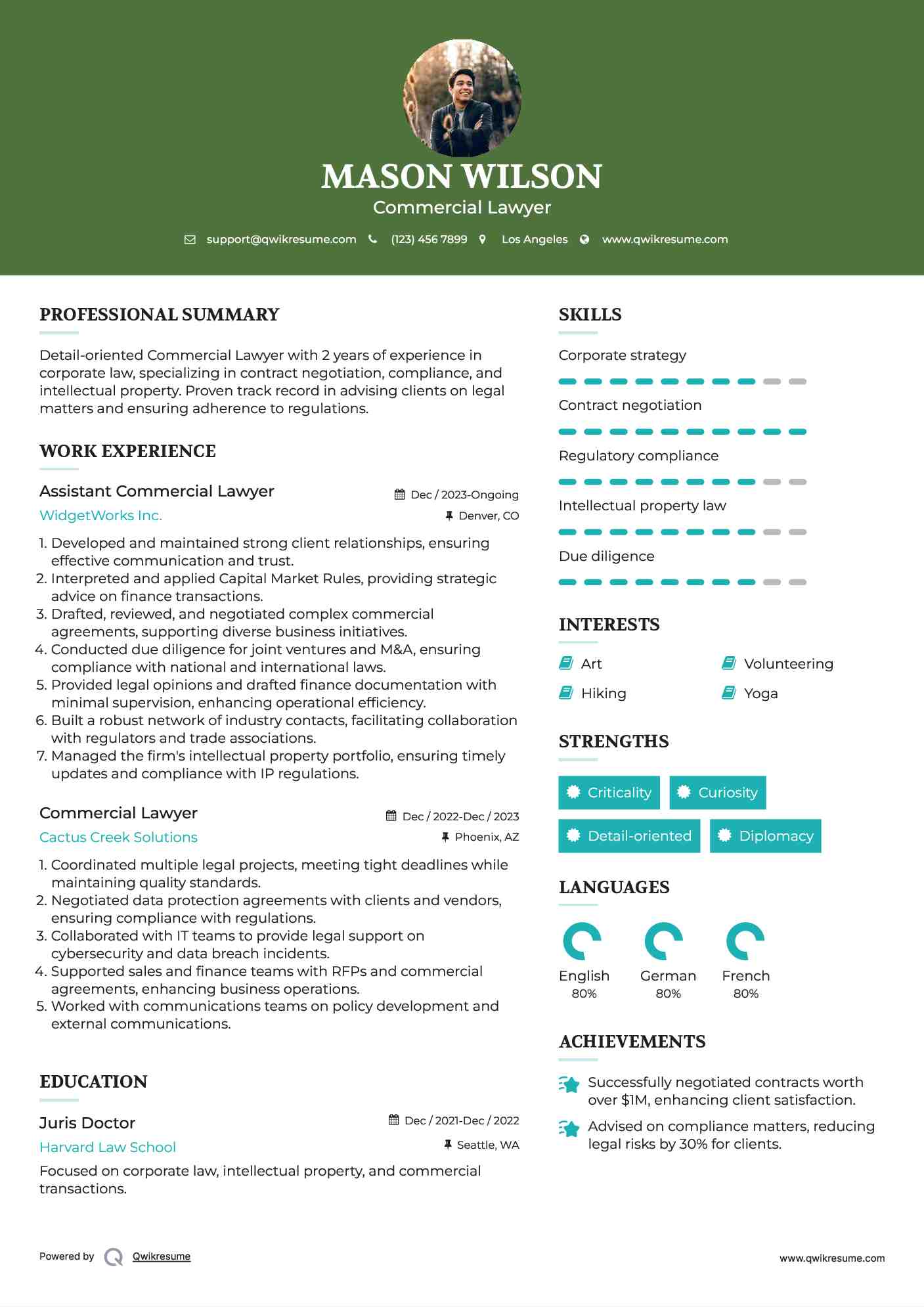 Assistant Commercial Lawyer Resume Template