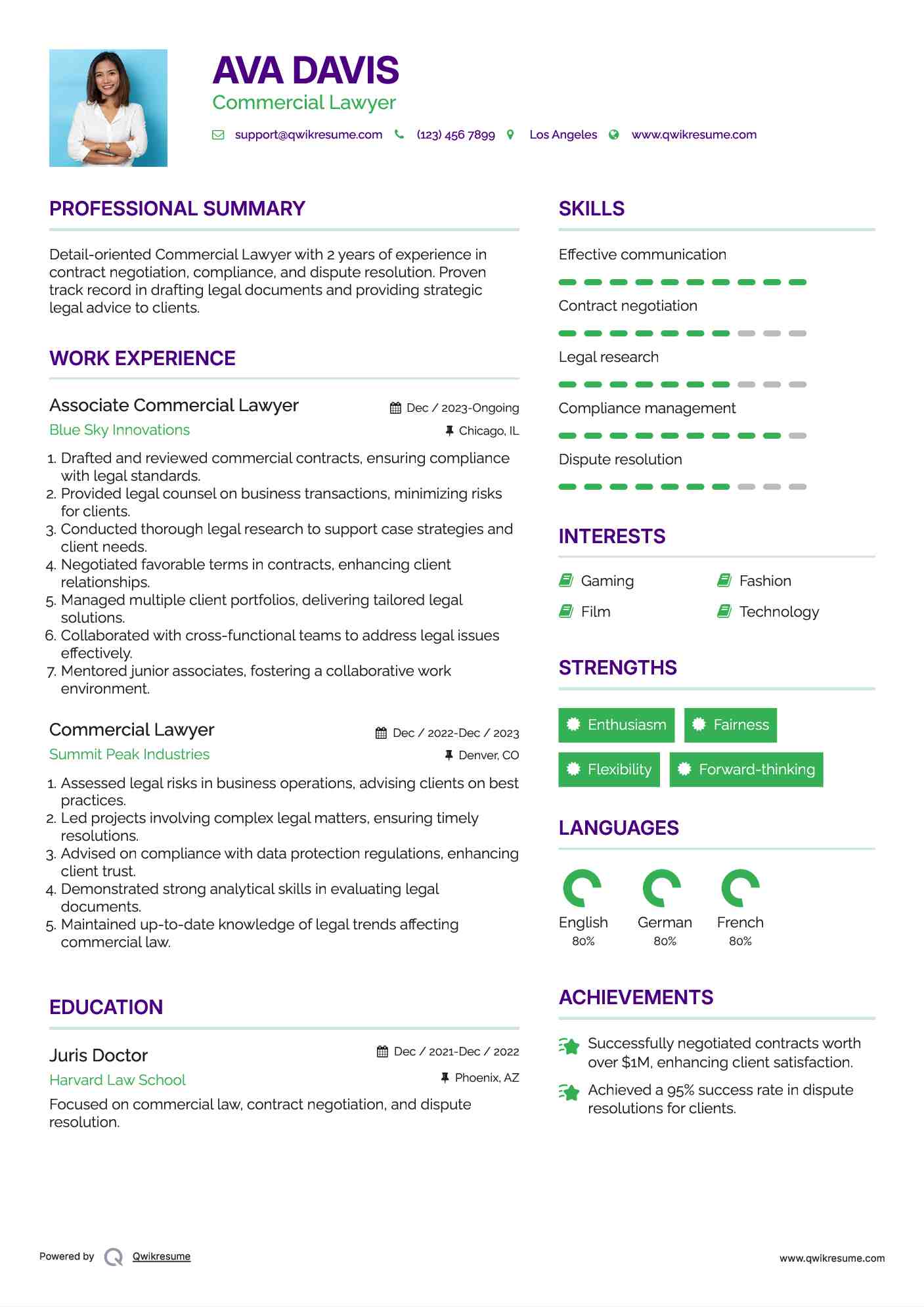 Associate Commercial Lawyer Resume Template