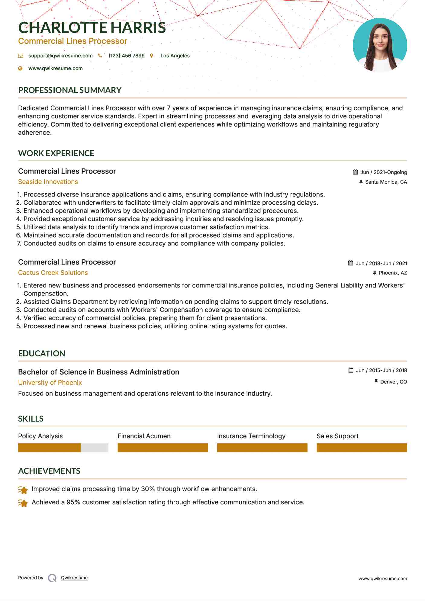 Commercial Lines Processor Resume Format