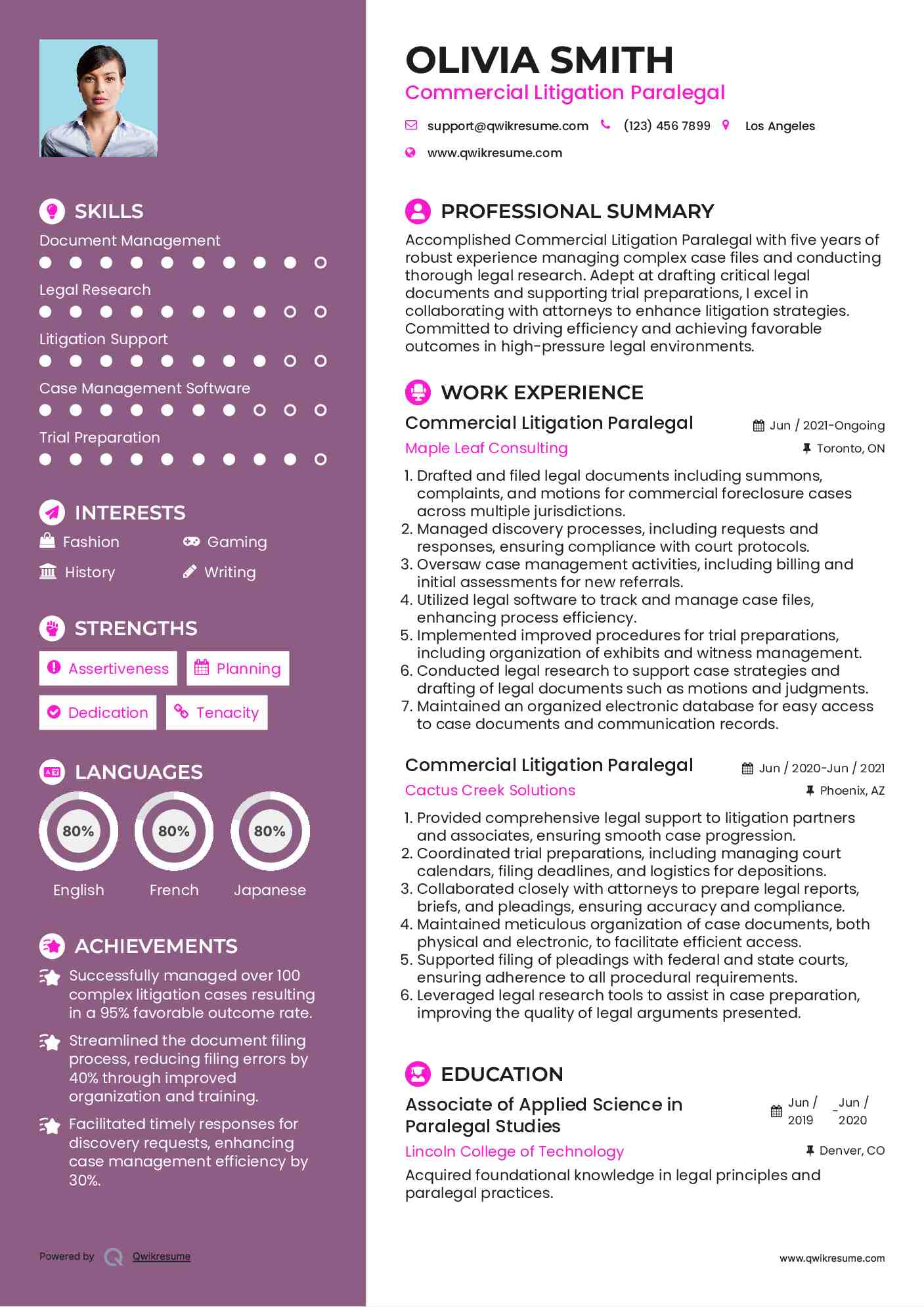 Commercial Litigation Paralegal Resume Template