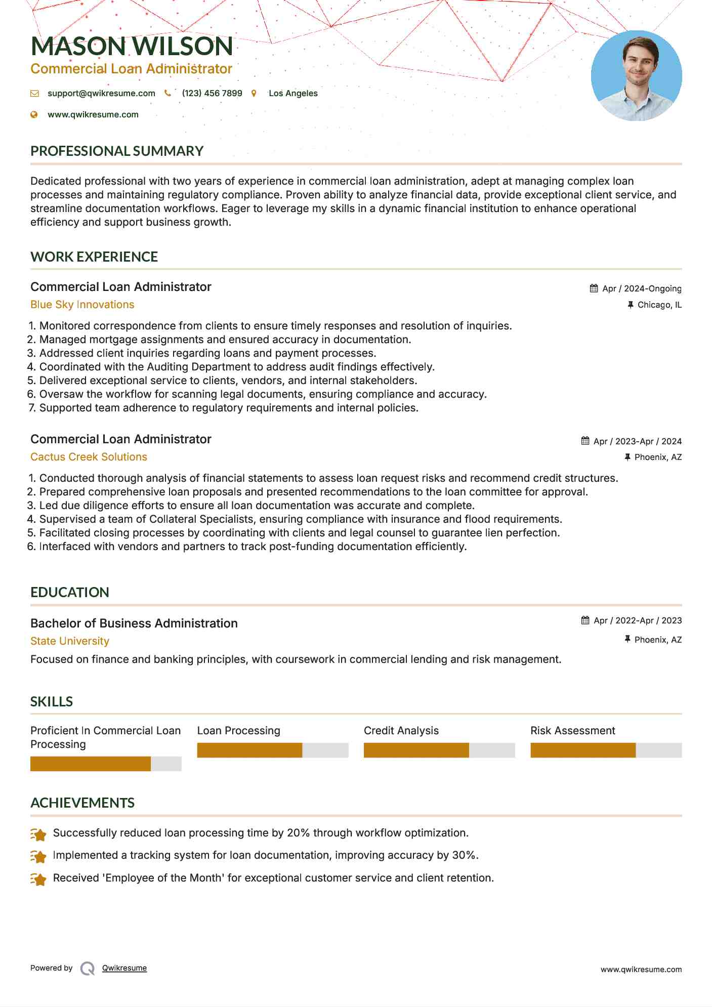 Commercial Loan Administrator Resume Example