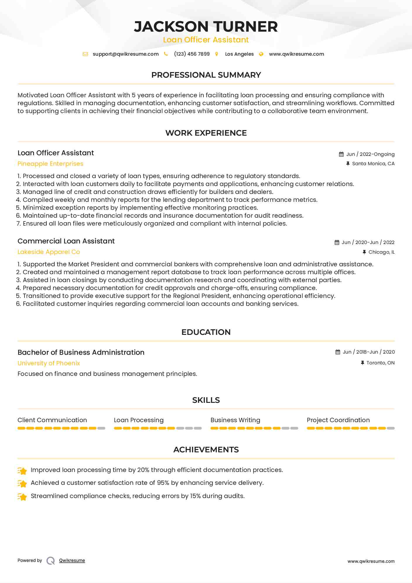 Loan Officer Assistant Resume Template