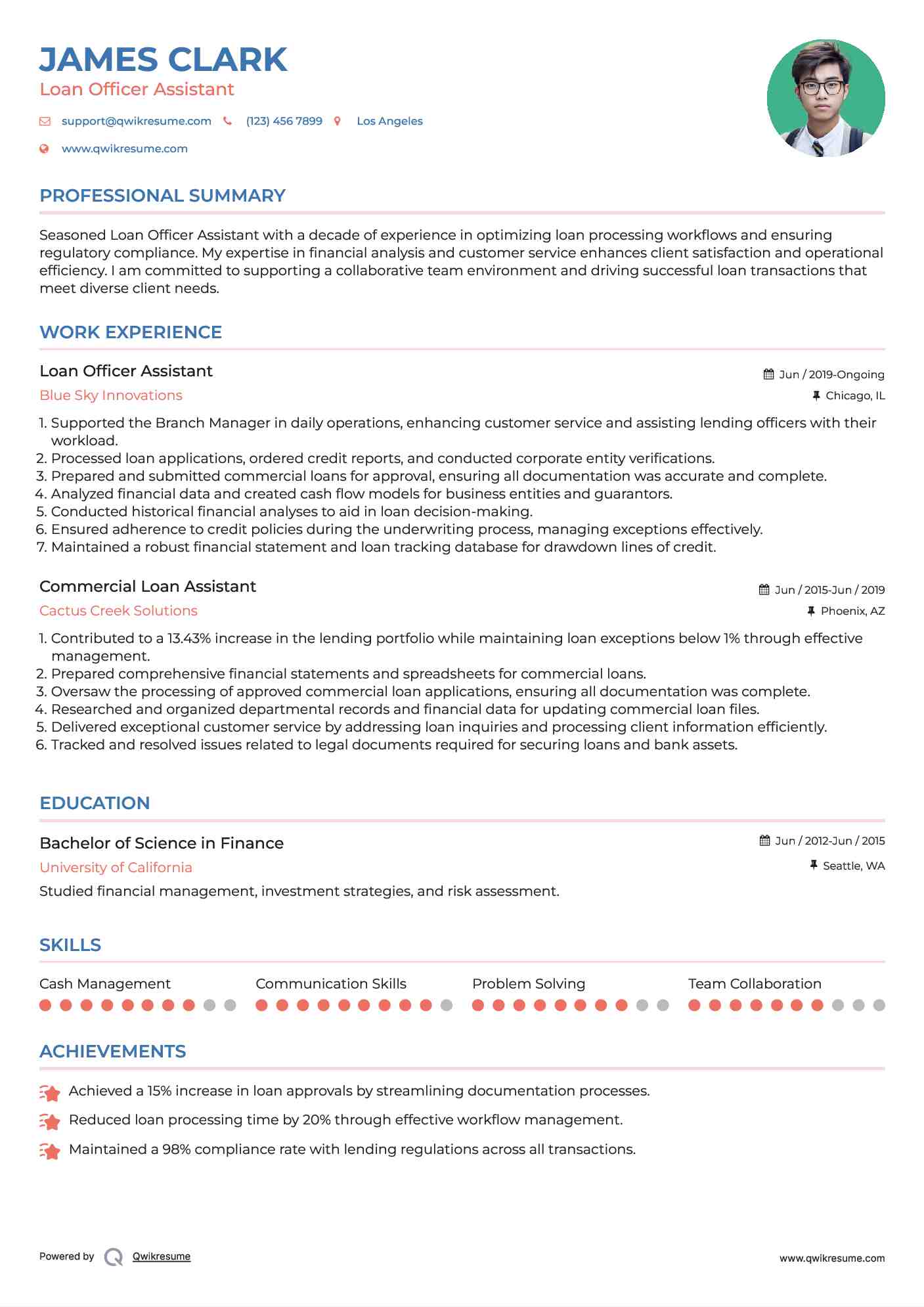 Loan Officer Assistant Resume Sample