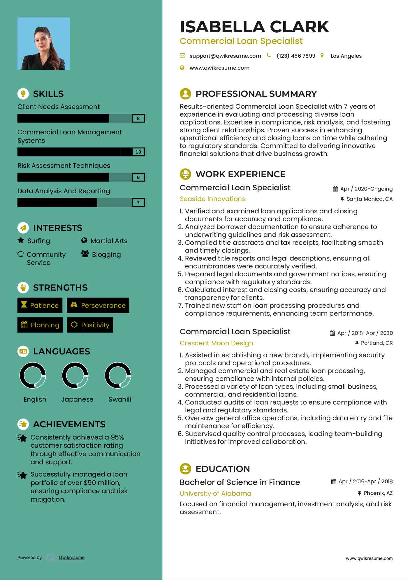 Commercial Loan Specialist Resume Model