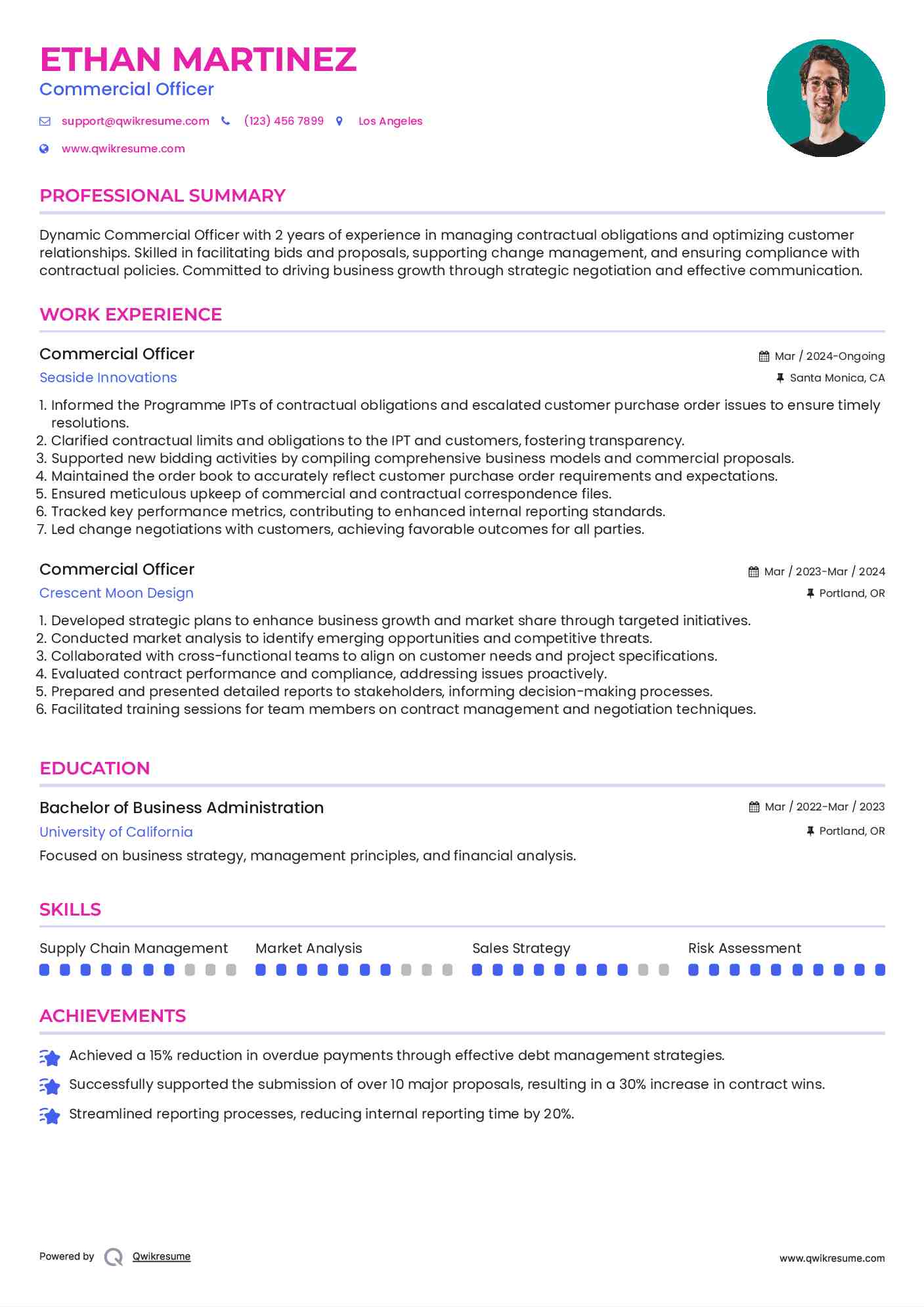Commercial Officer Resume Example