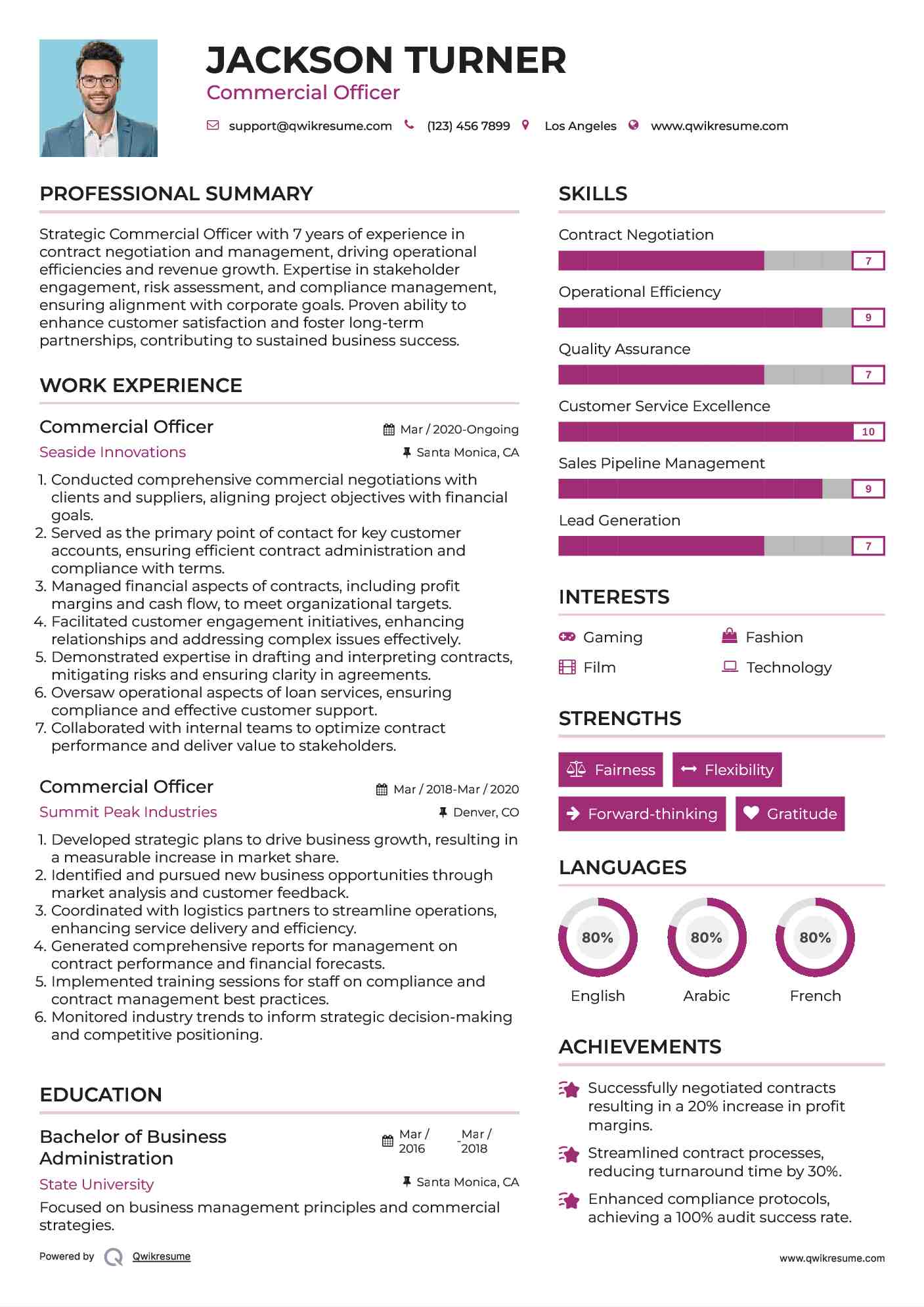 Commercial Officer Resume Template