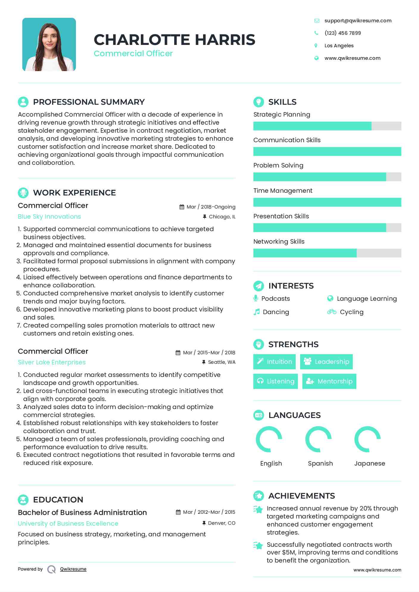 Commercial Officer Resume Model