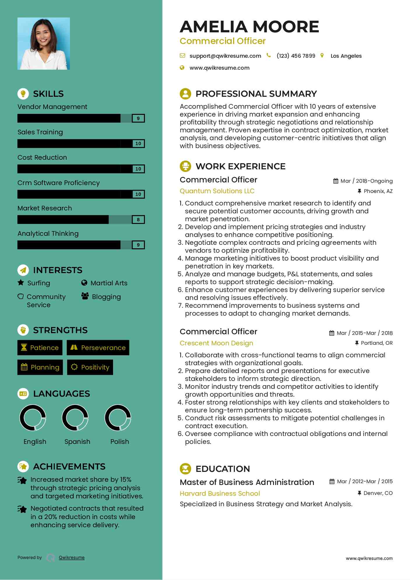 Commercial Officer Resume Sample