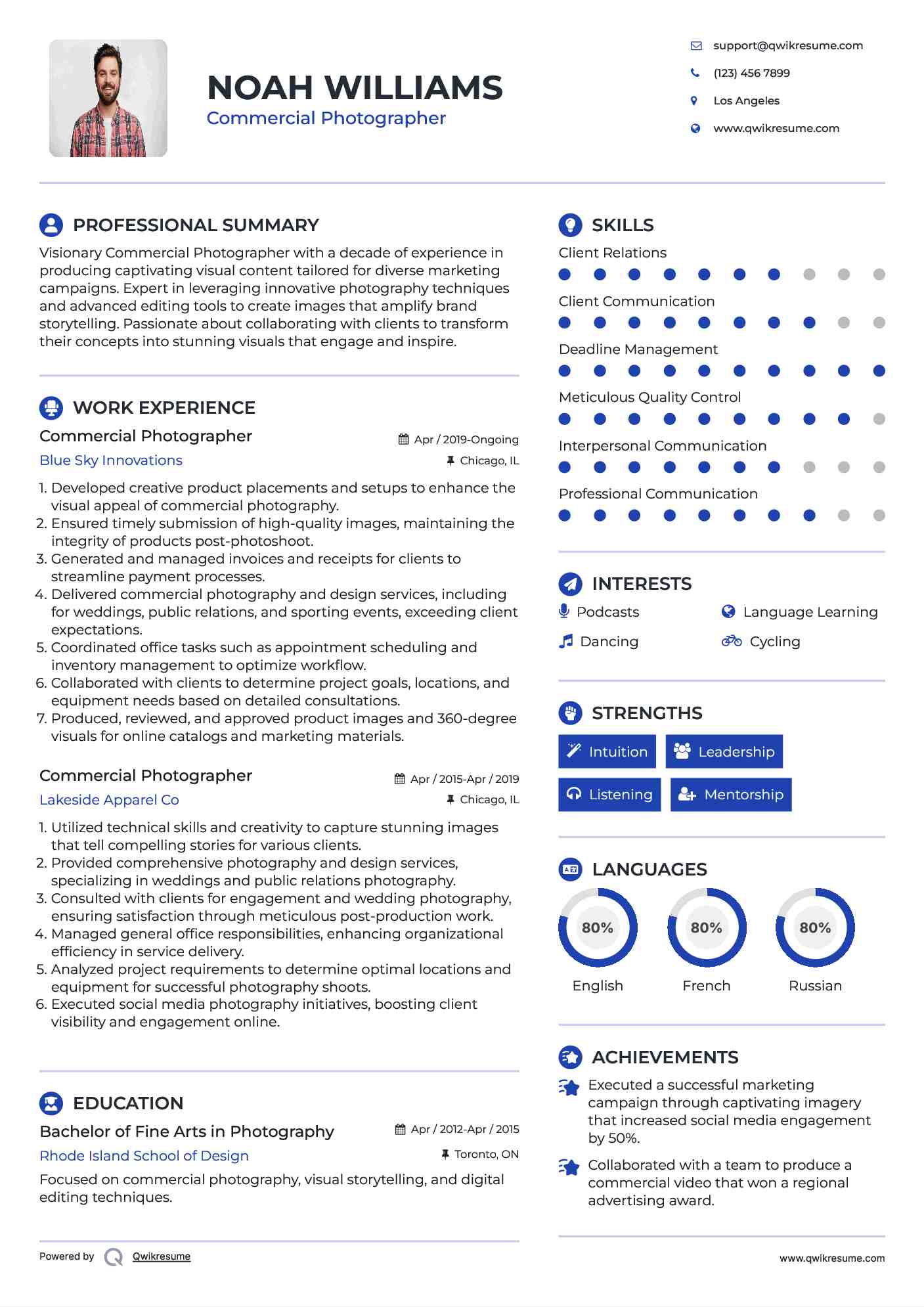 Commercial Photographer Resume Example