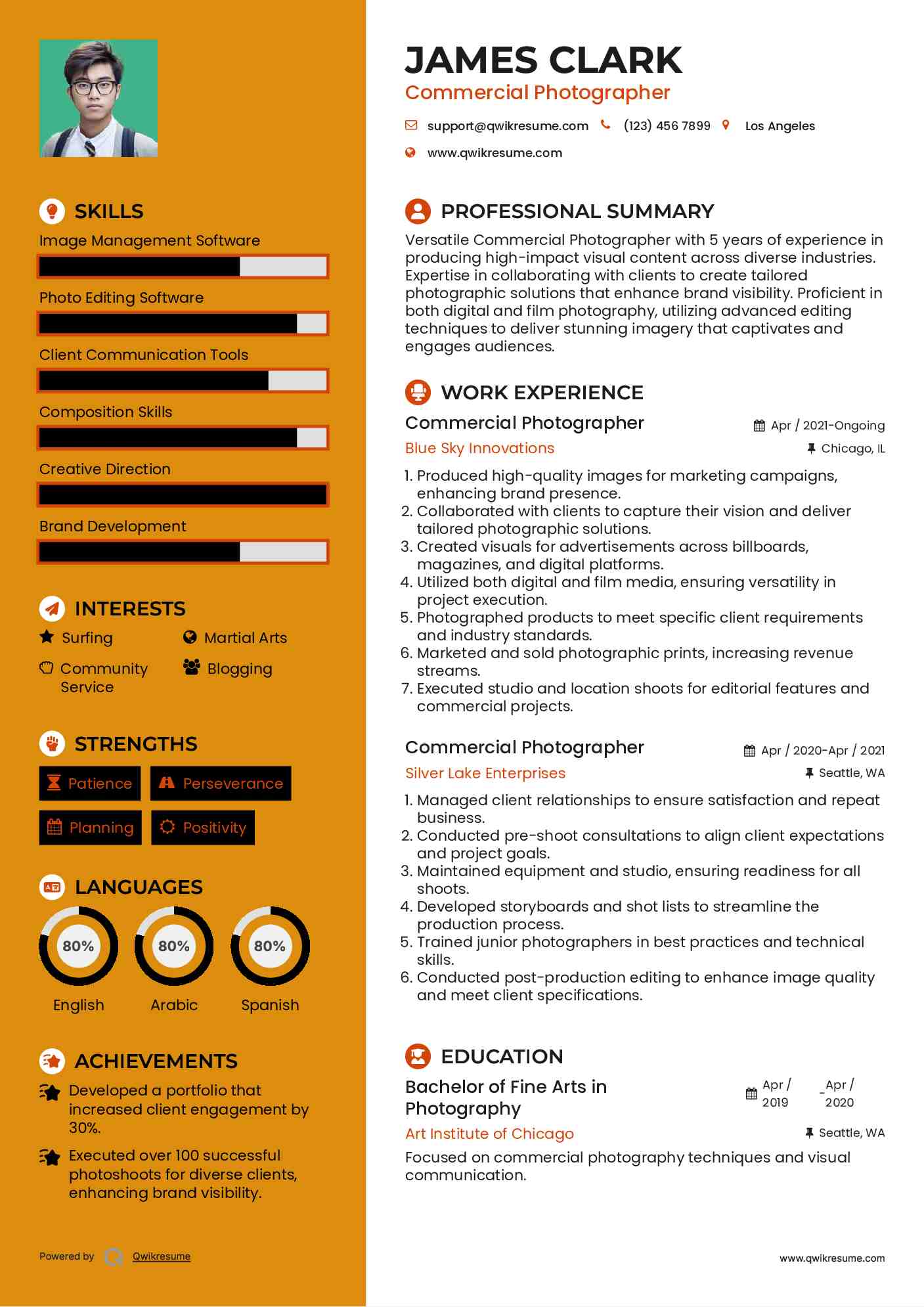 Commercial Photographer Resume Format