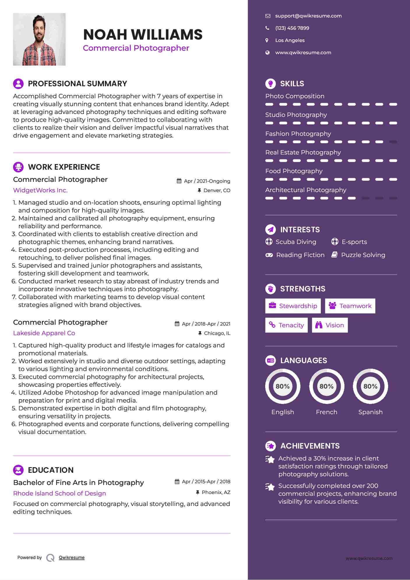 Commercial Photographer Resume Format