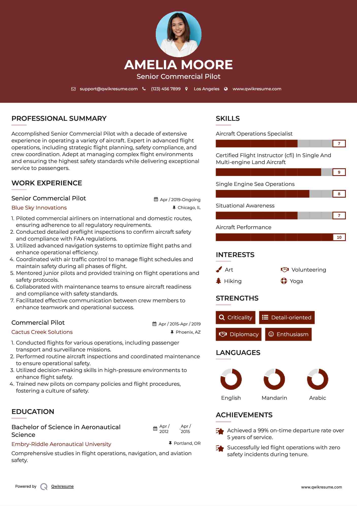 Senior Commercial Pilot Resume Format