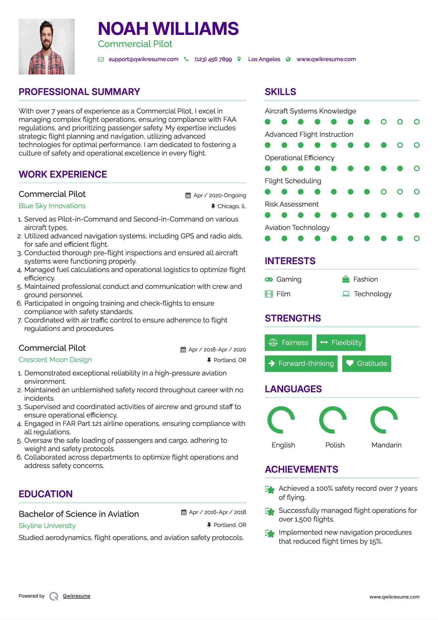 Commercial Pilot Resume Template