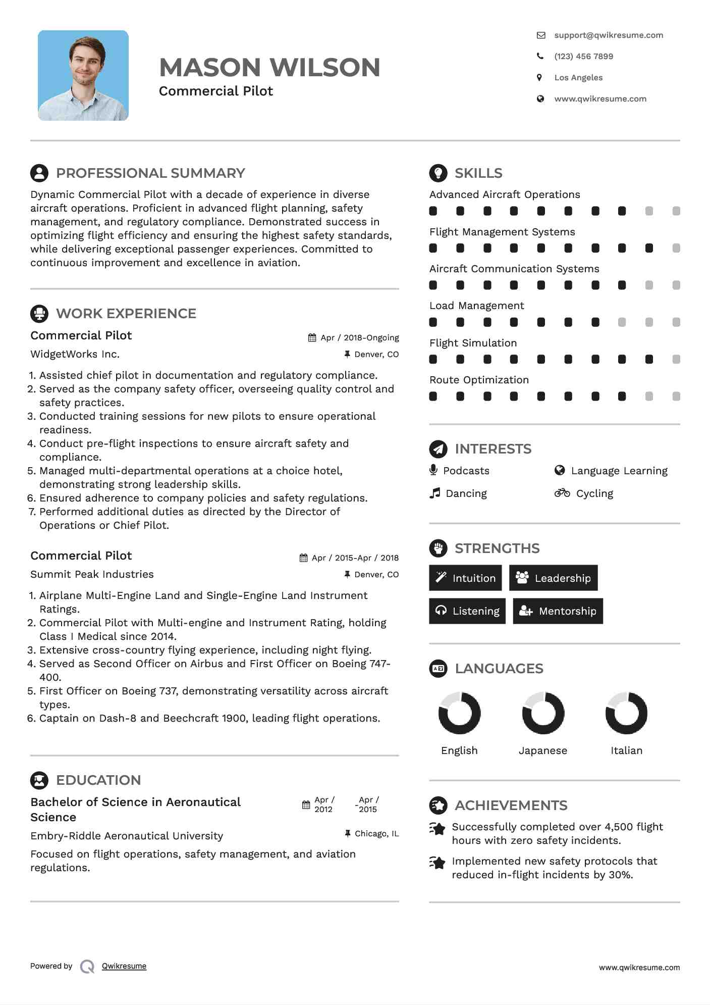 Commercial Pilot Resume Format