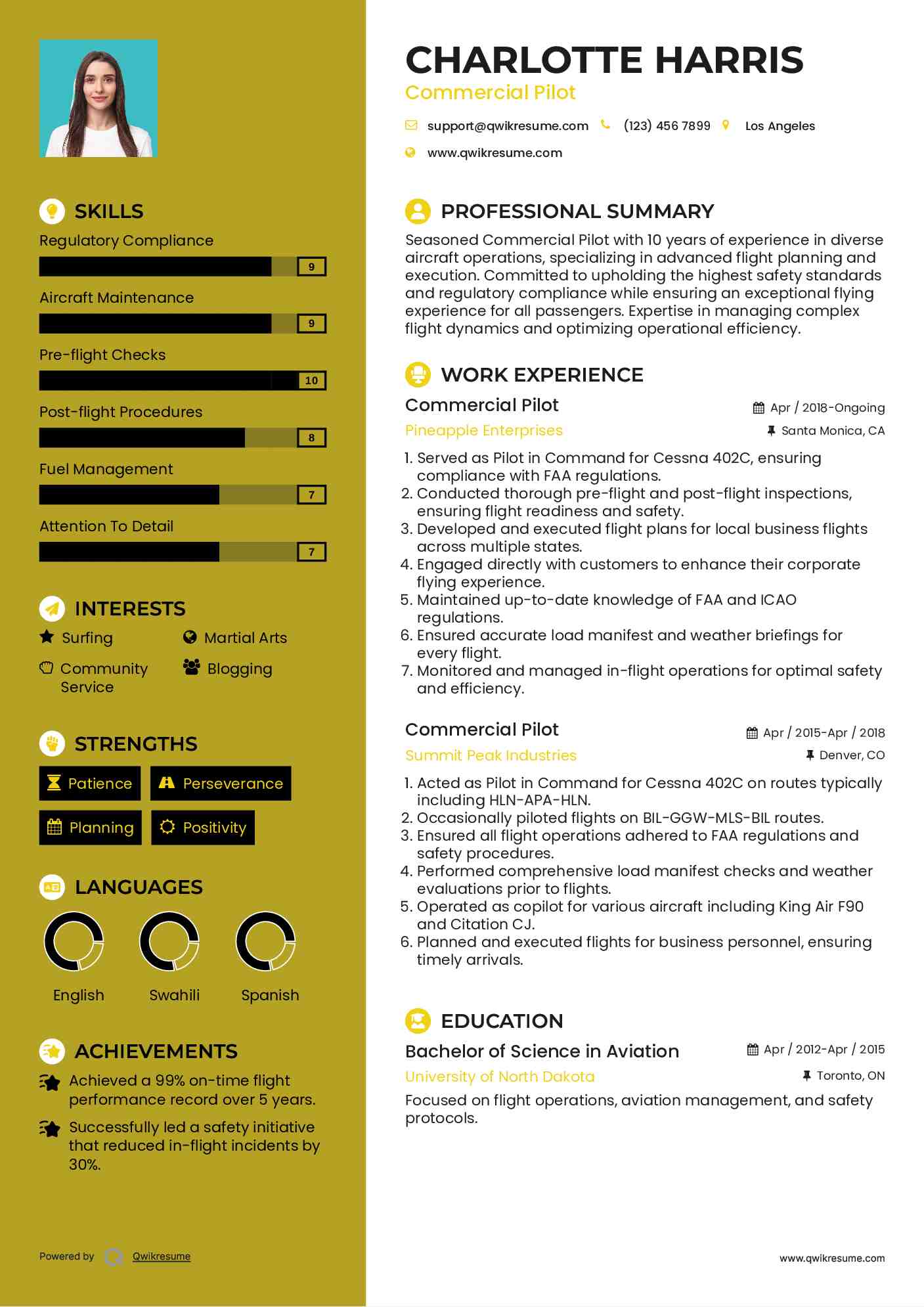 Commercial Pilot Resume Format