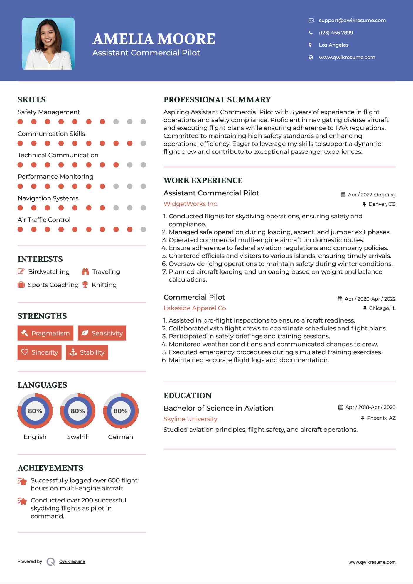 Assistant Commercial Pilot Resume Format