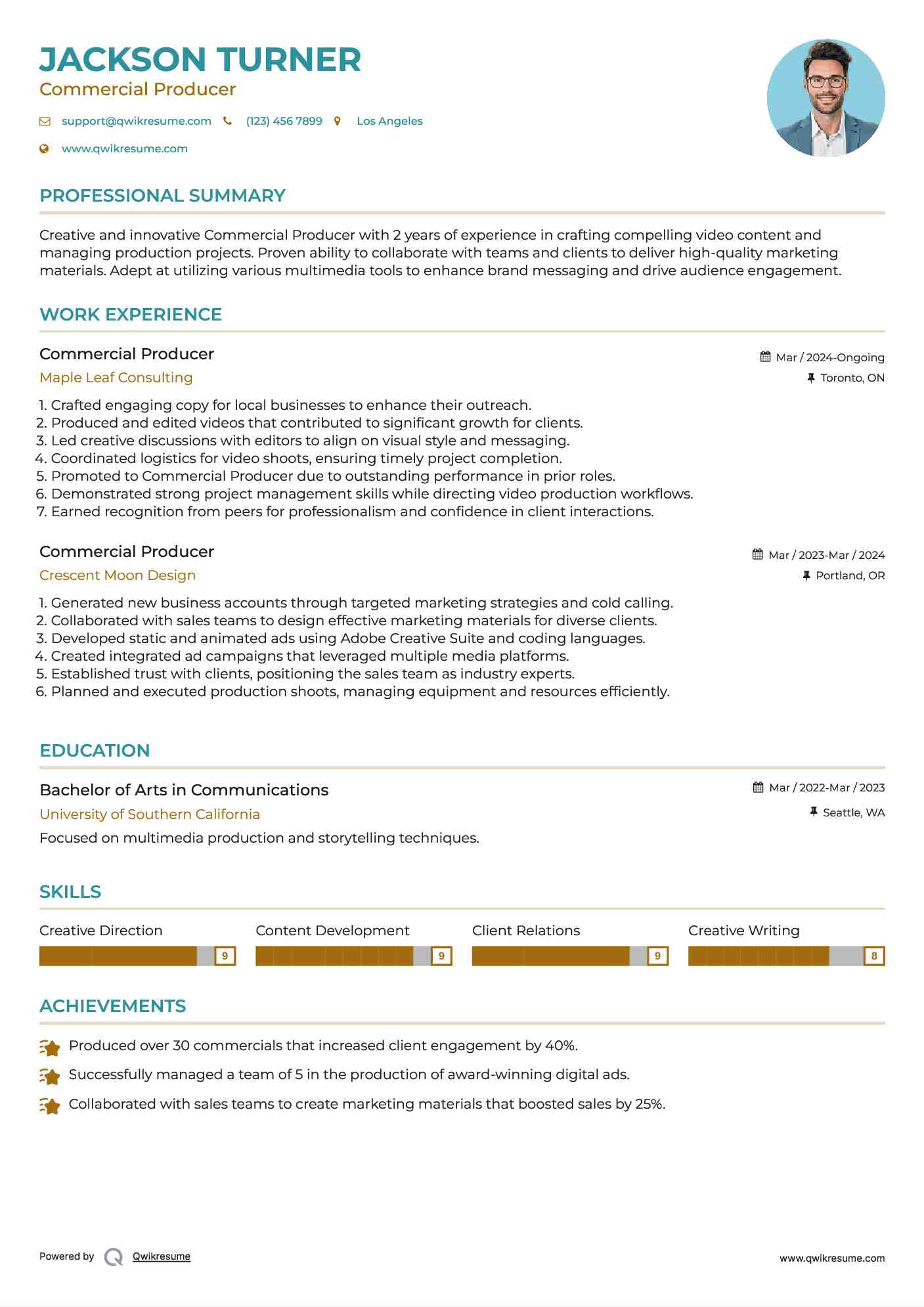 Commercial Producer Resume Template
