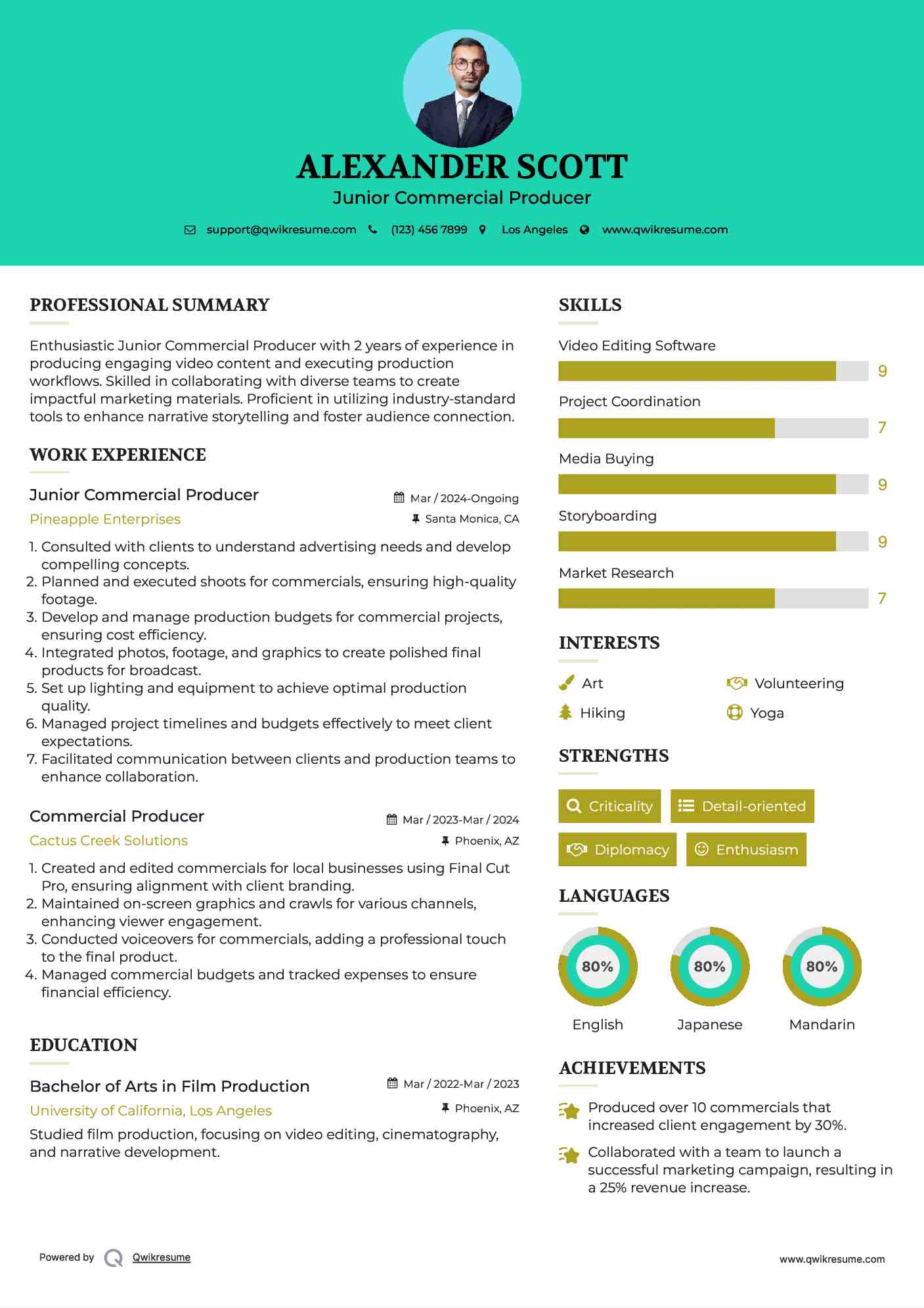 Junior Commercial Producer Resume Format