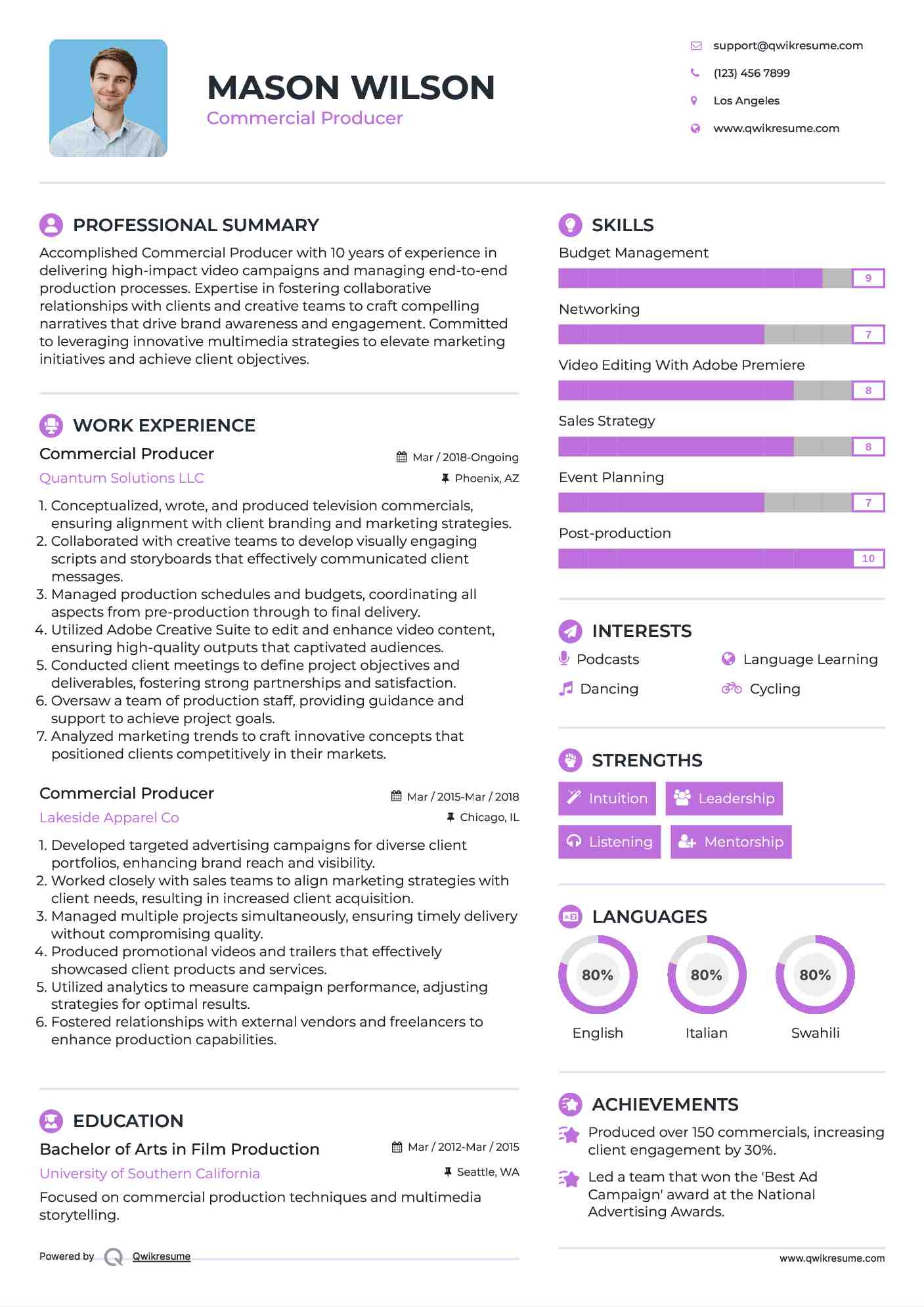 Commercial Producer Resume Model