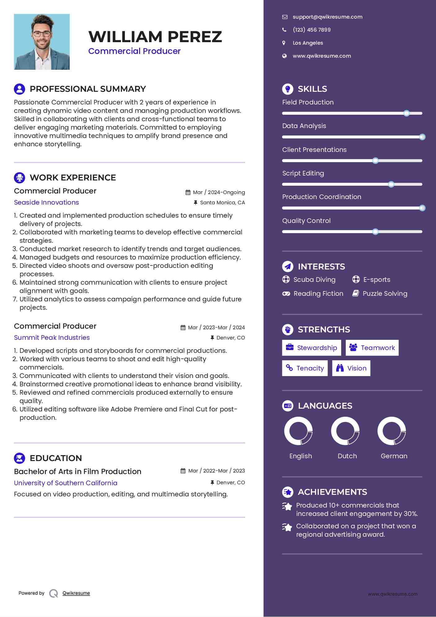 Commercial Producer Resume Format