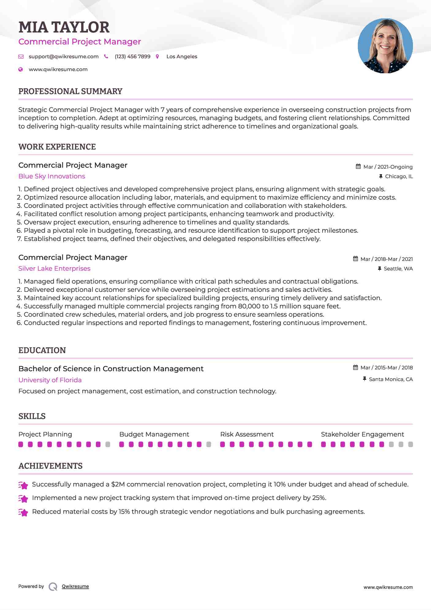 Commercial Project Manager Resume Format