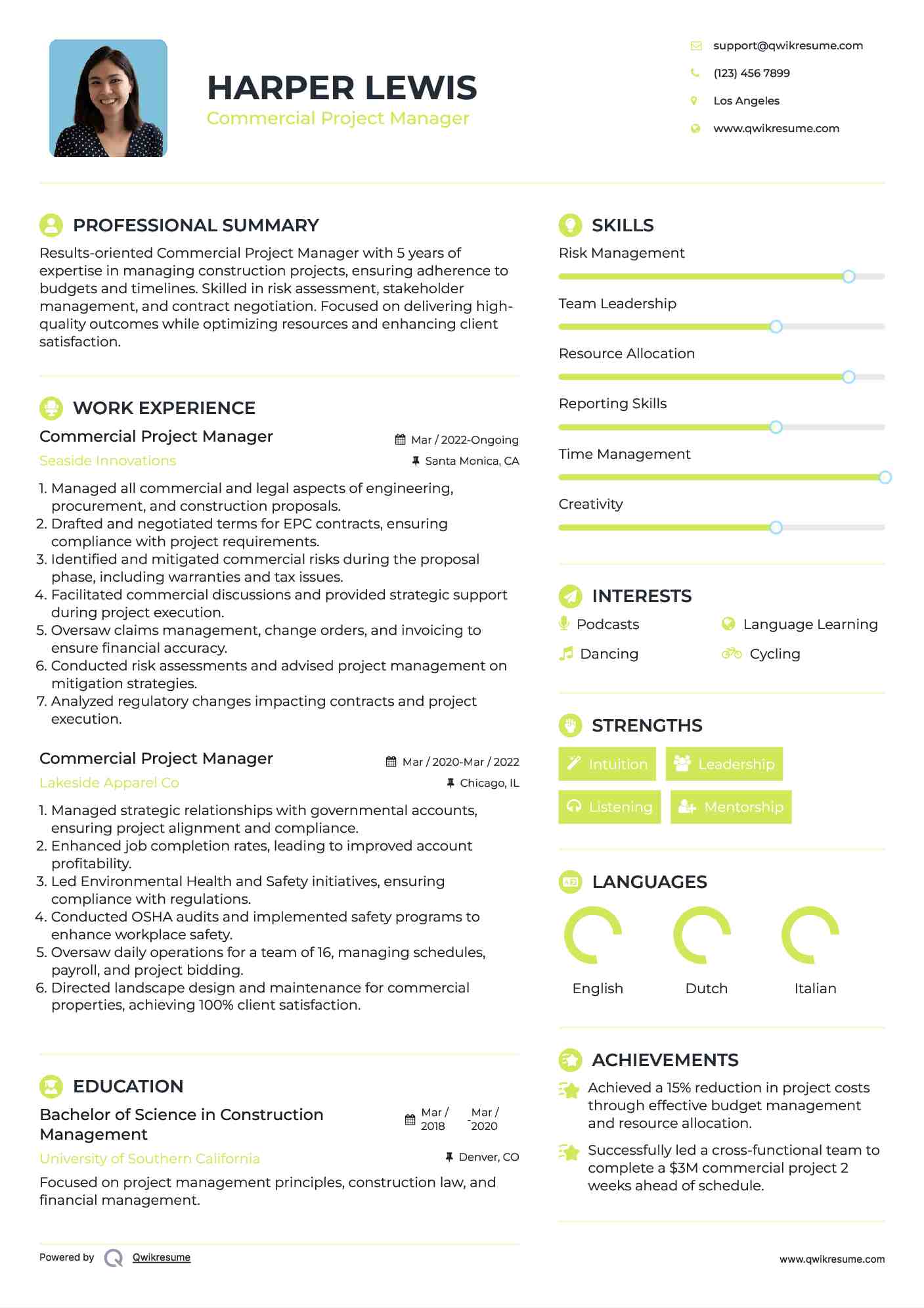 Commercial Project Manager Resume Model