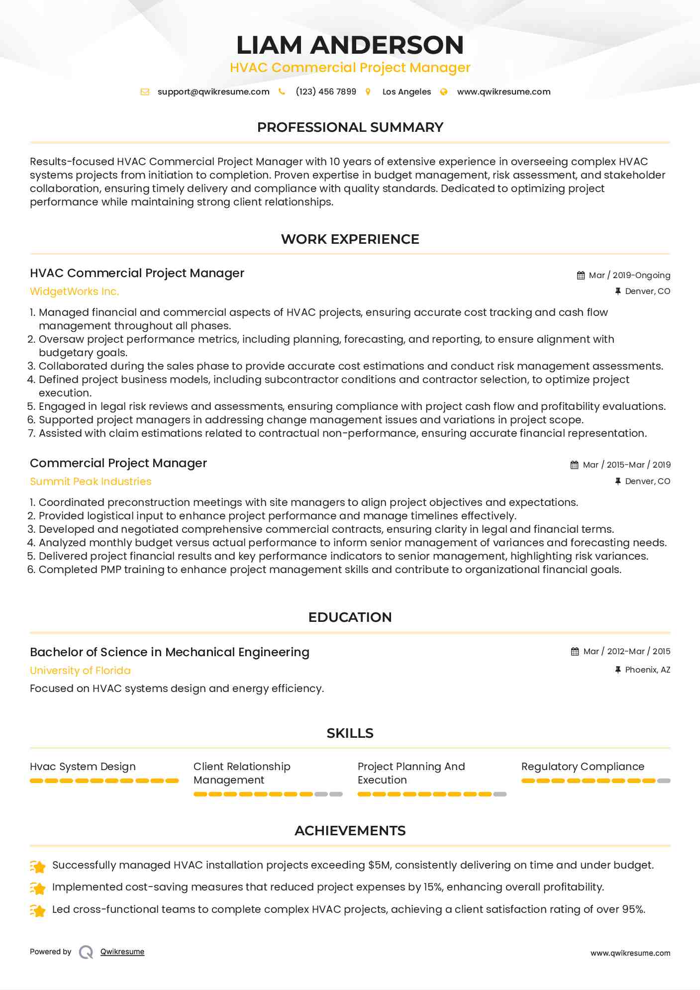 HVAC Commercial Project Manager
 Resume Format