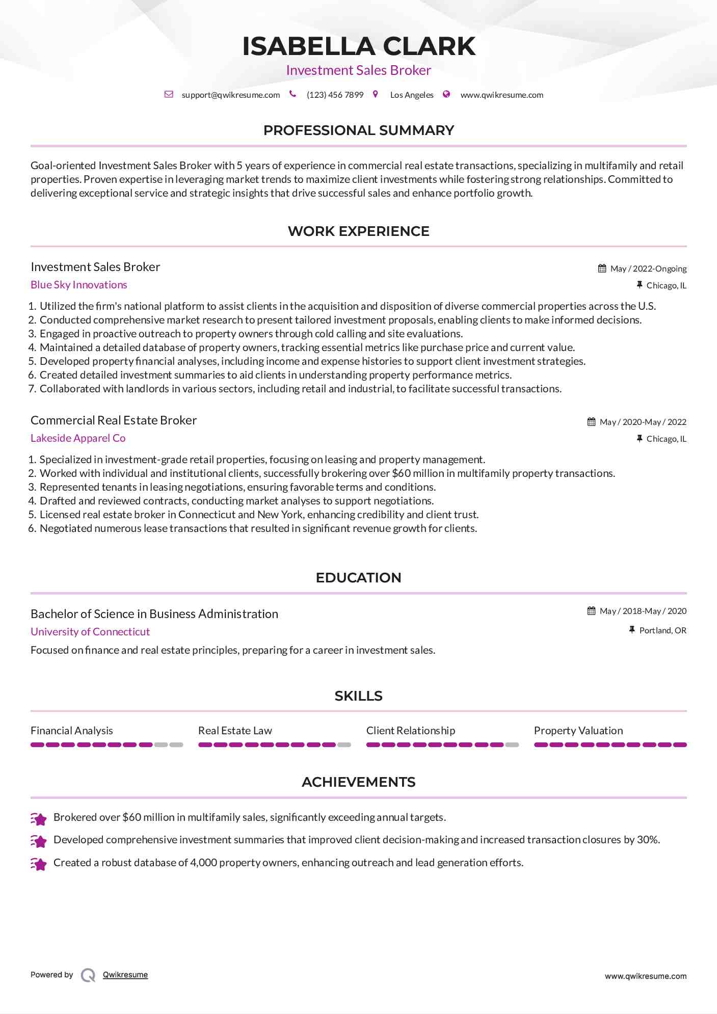 Investment Sales Broker Resume Format