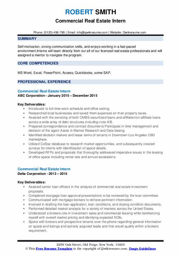 Commercial Real Estate Intern Resume Samples QwikResume