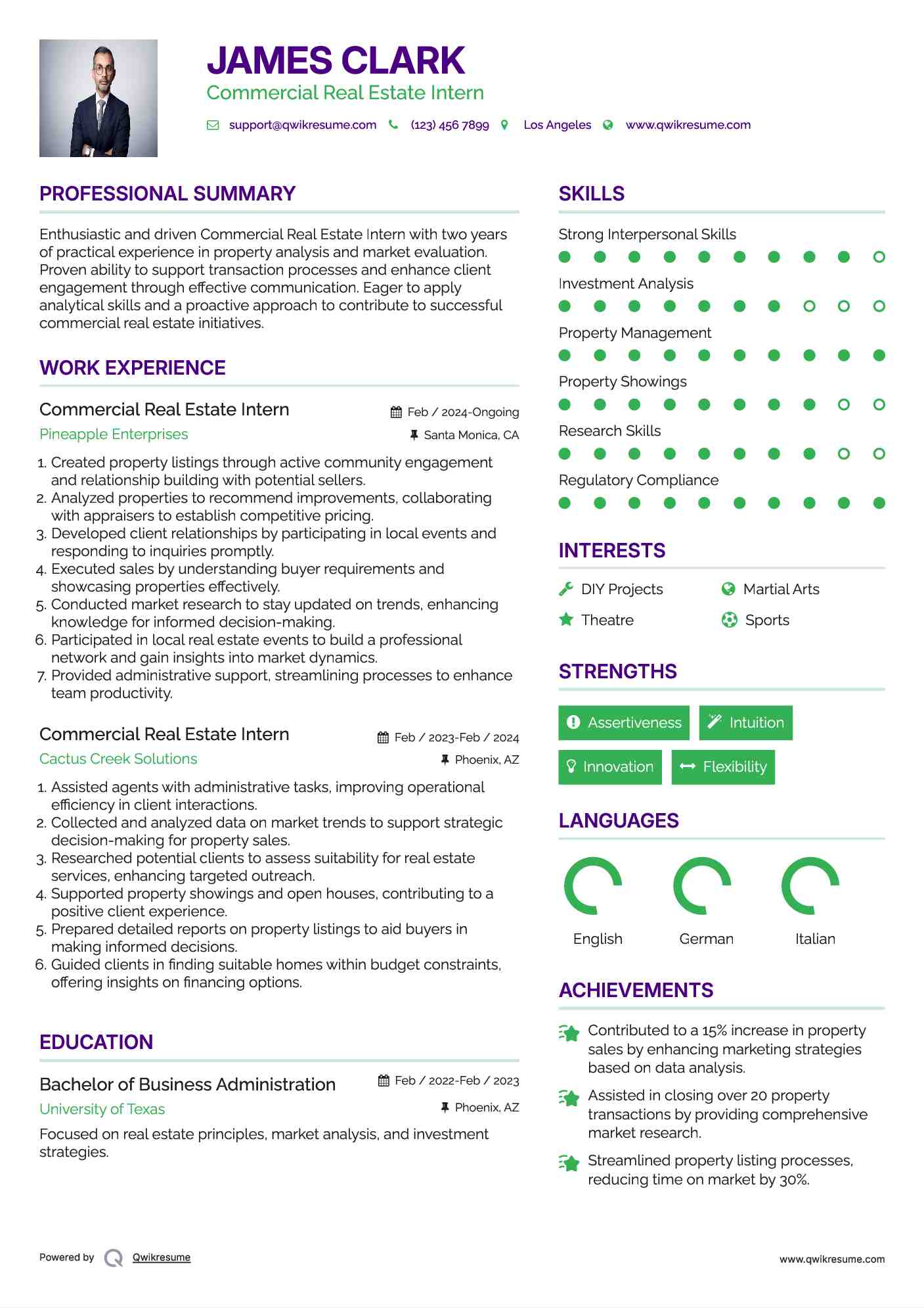 Commercial Real Estate Intern Resume Format