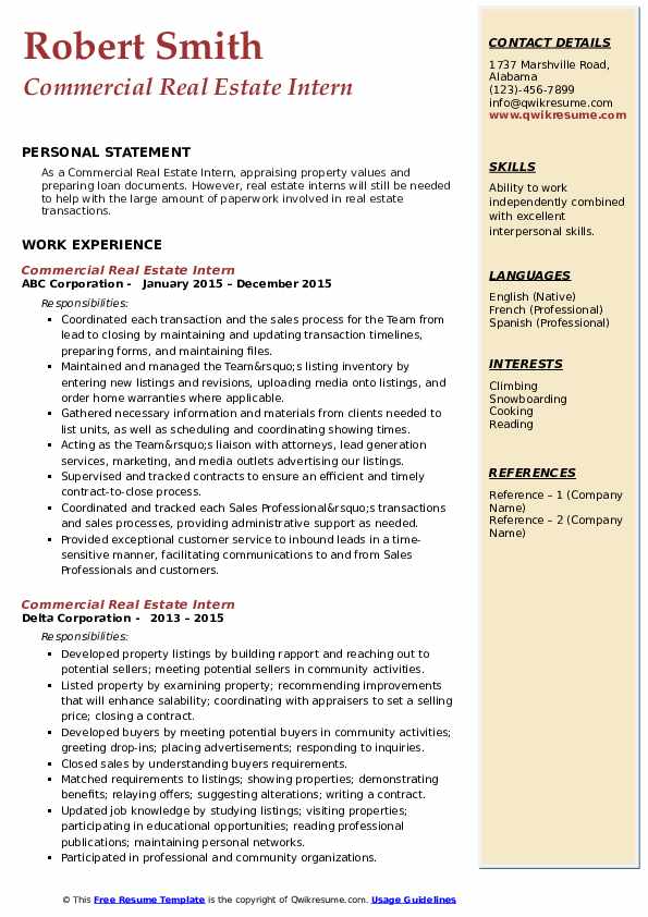 Commercial Real Estate Intern Resume Samples QwikResume