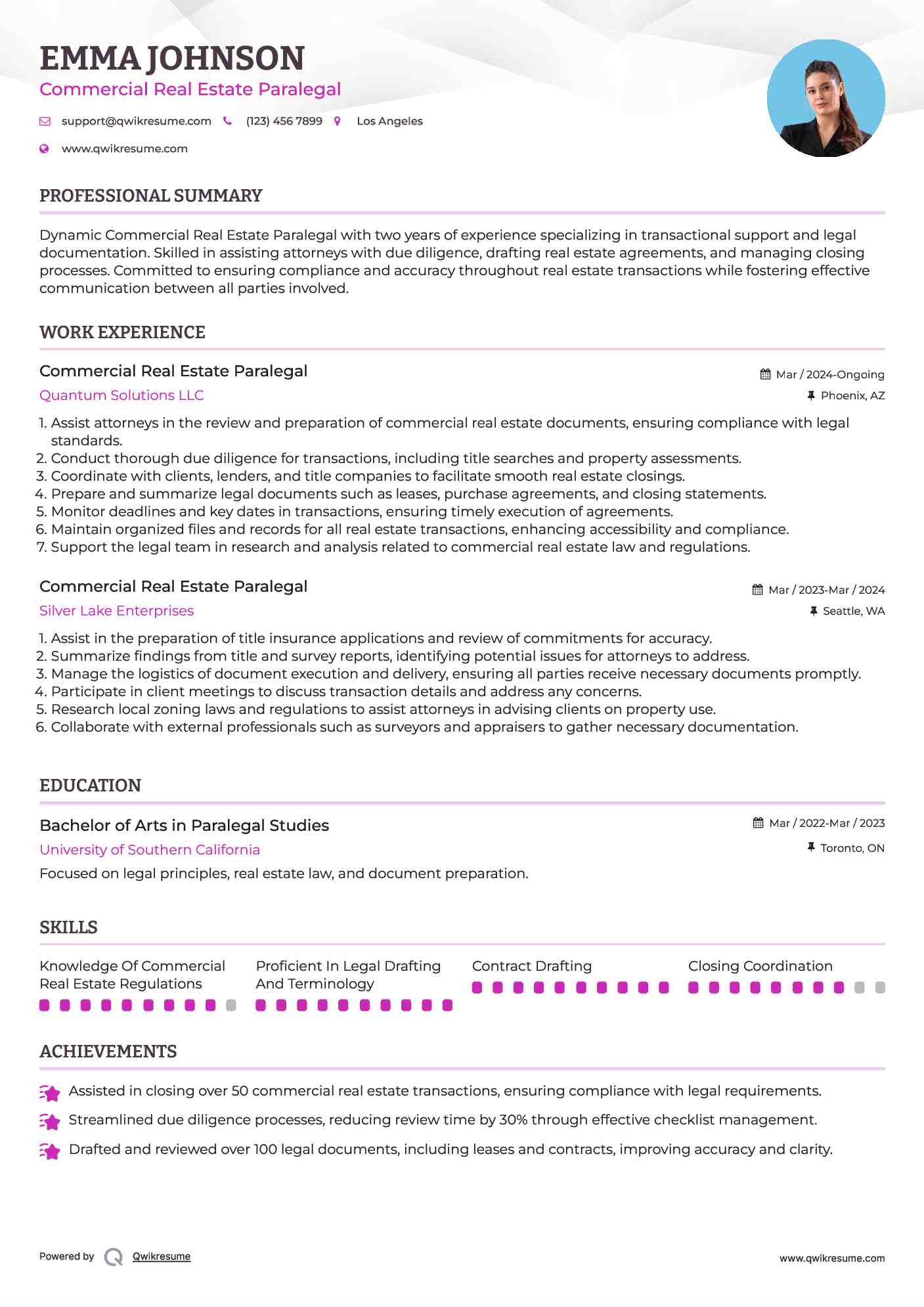 Commercial Real Estate Paralegal Resume Format