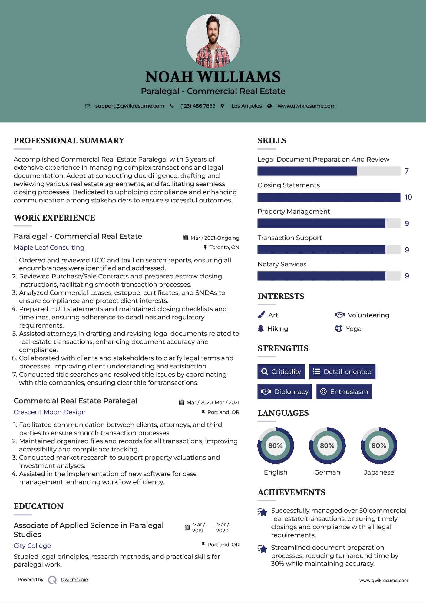 Paralegal - Commercial Real Estate
 Resume Model