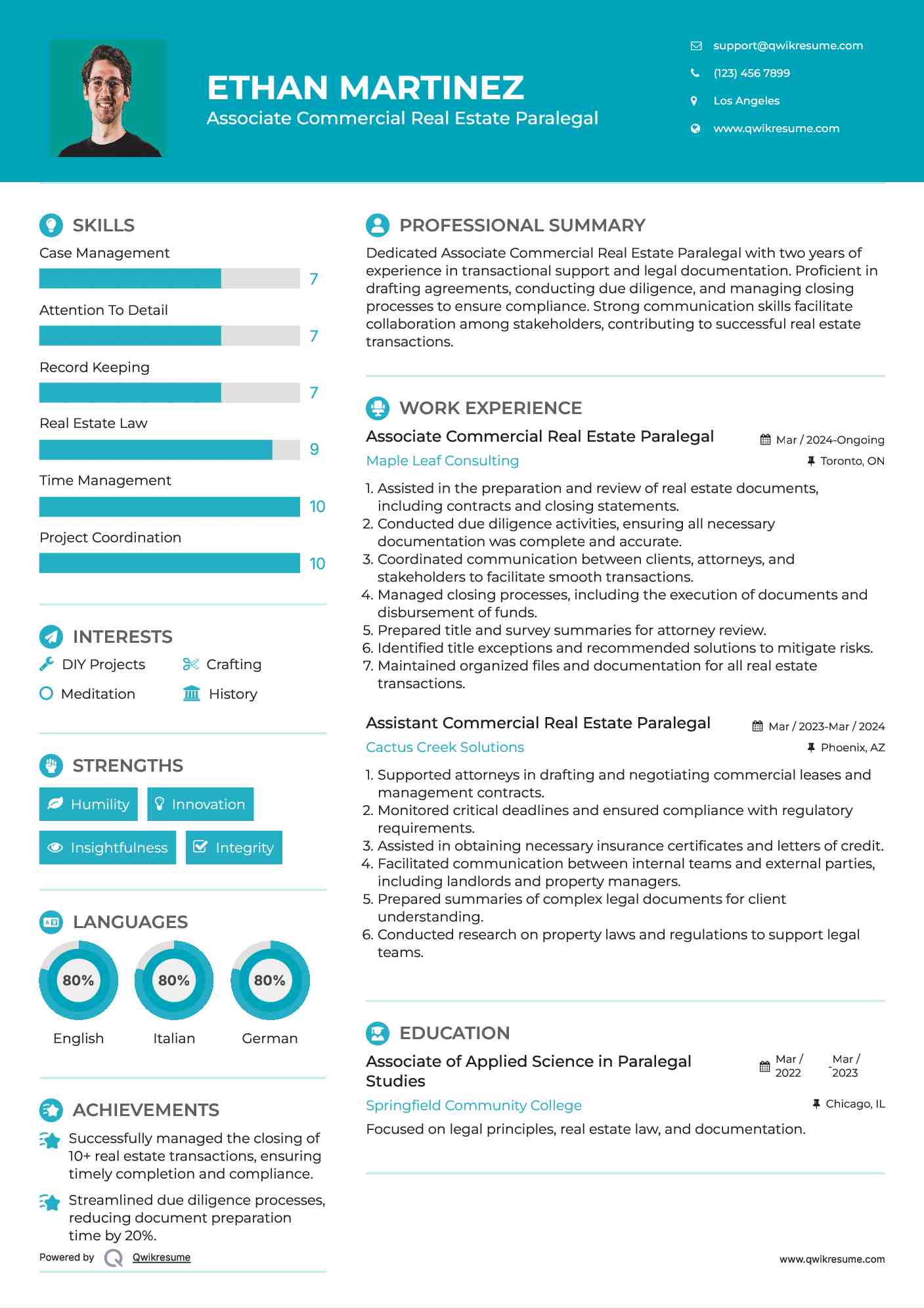 Associate Commercial Real Estate Paralegal
 Resume Sample