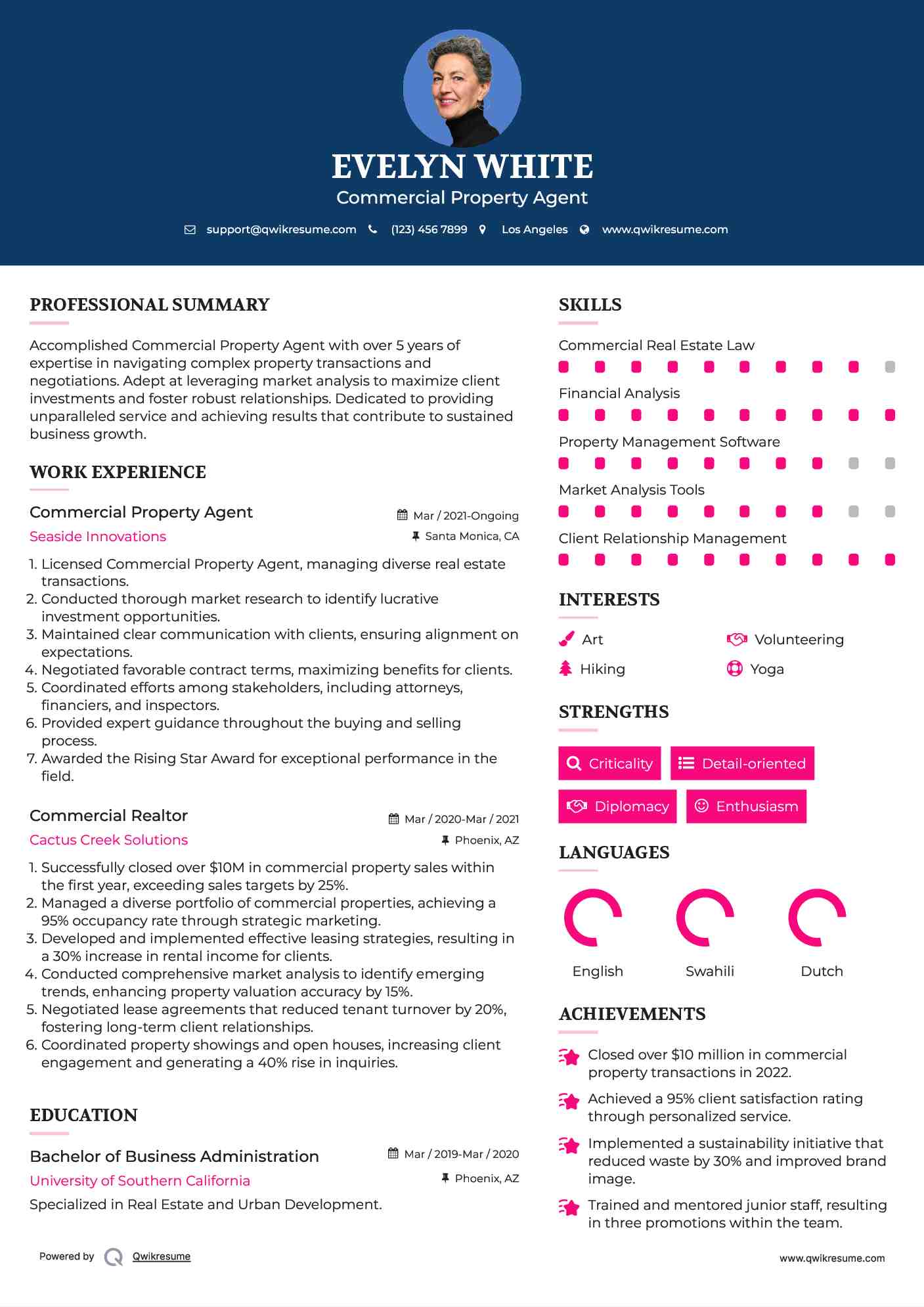 Commercial Property Agent Resume Model