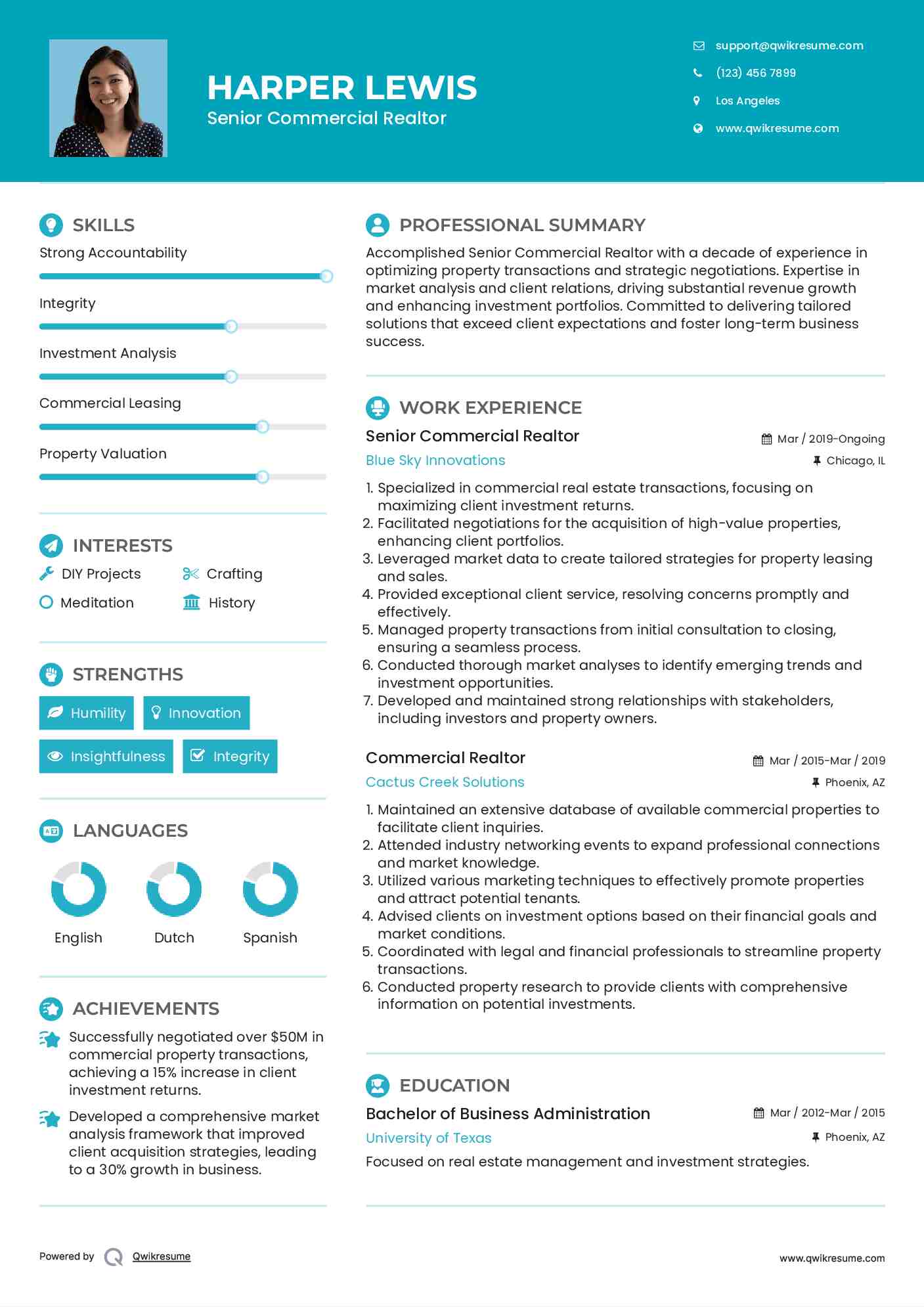 Senior Commercial Realtor Resume Template