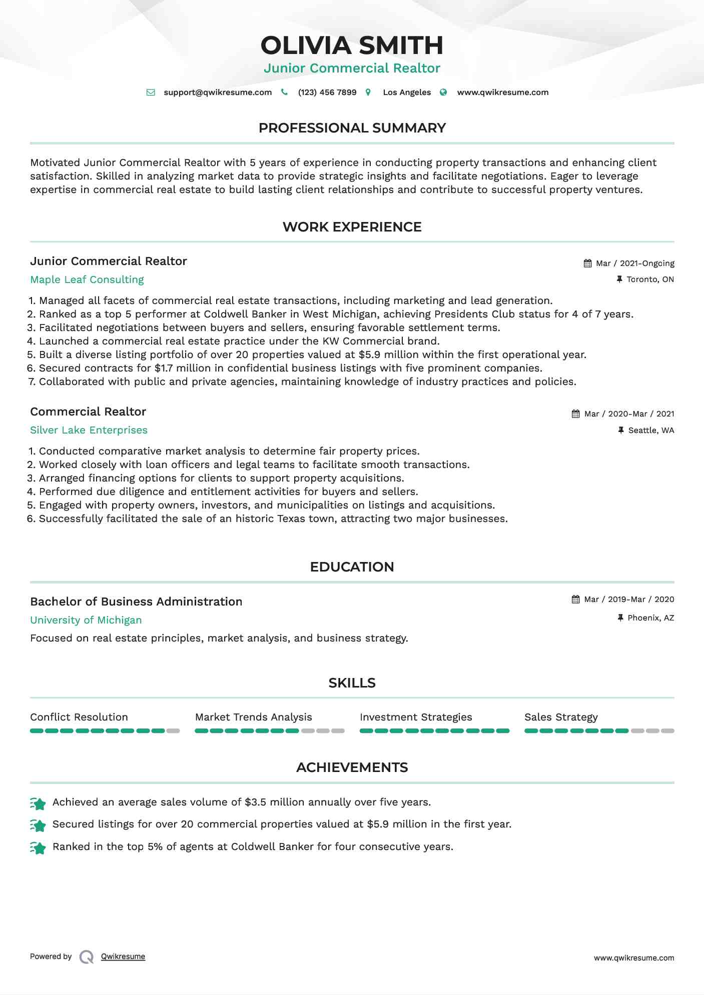 Junior Commercial Realtor Resume Sample
