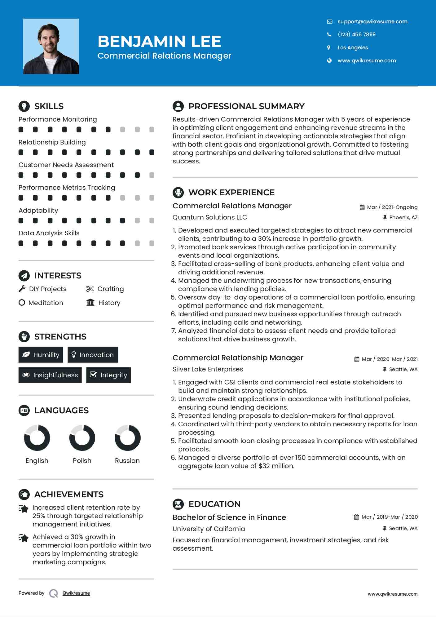 Commercial Relations Manager  Resume Model