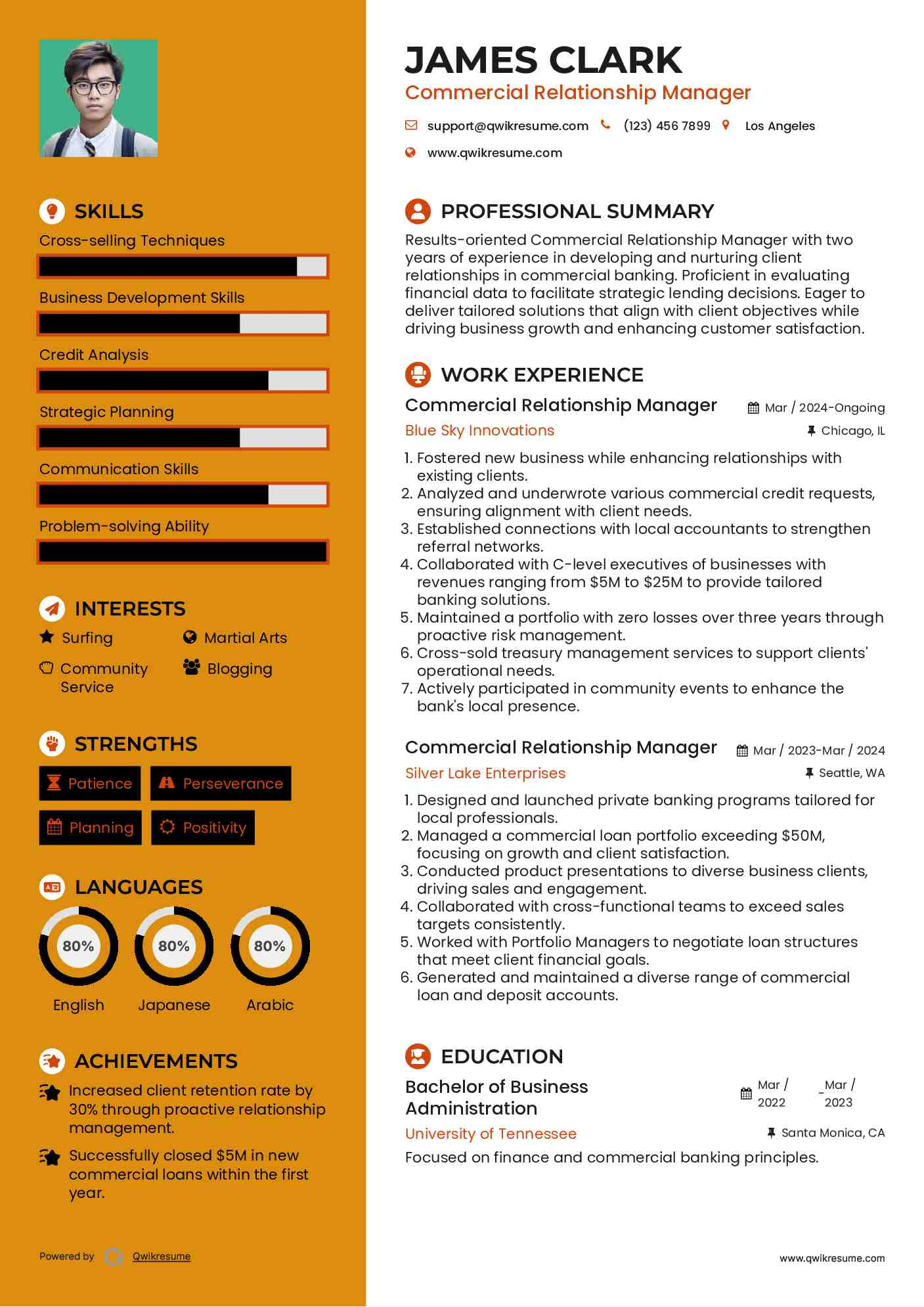 Commercial Relationship Manager Resume Sample