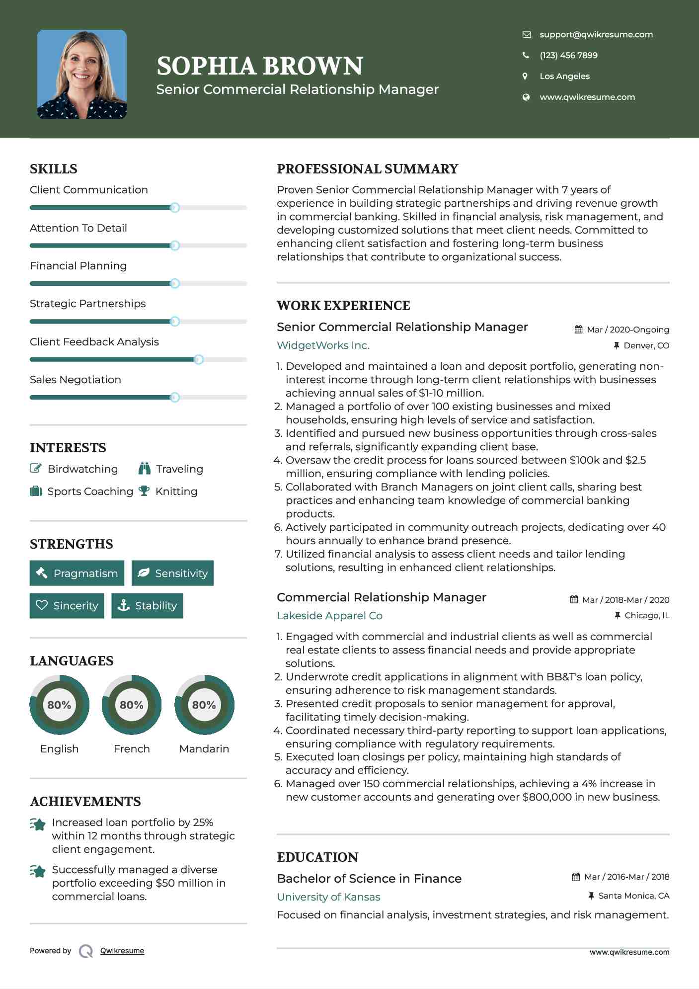 Senior Commercial Relationship Manager Resume Sample
