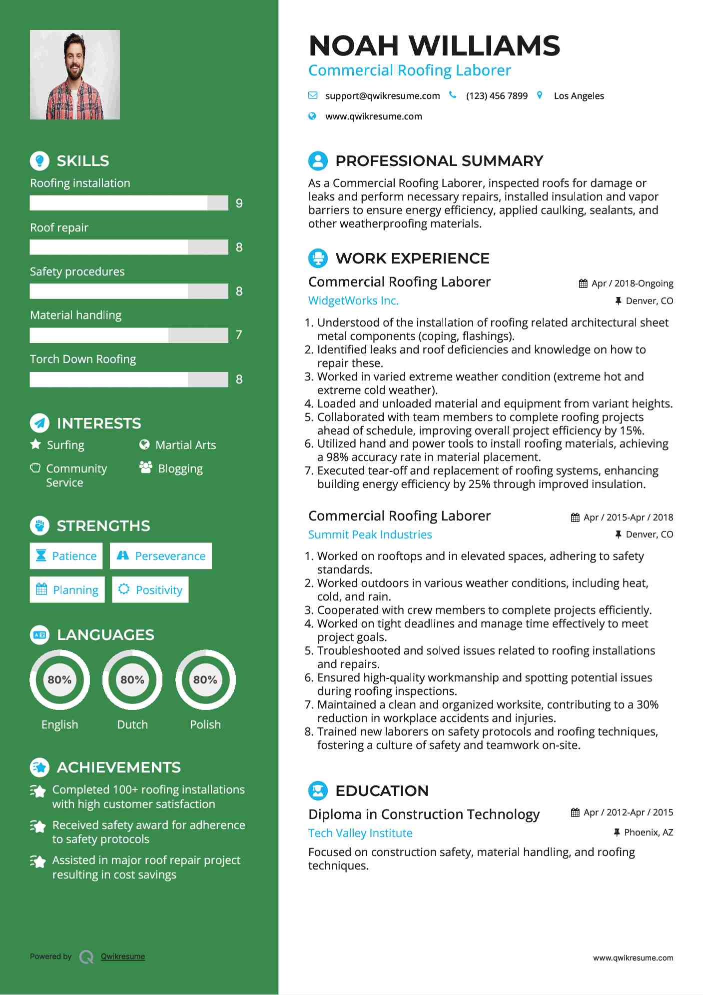 Commercial Roofing Laborer Resume Template