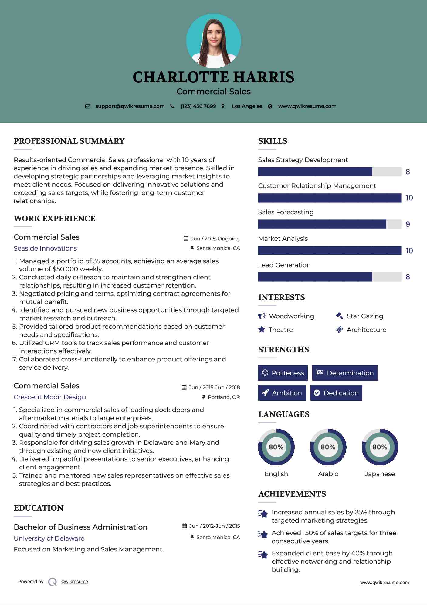 Commercial Sales Resume Format