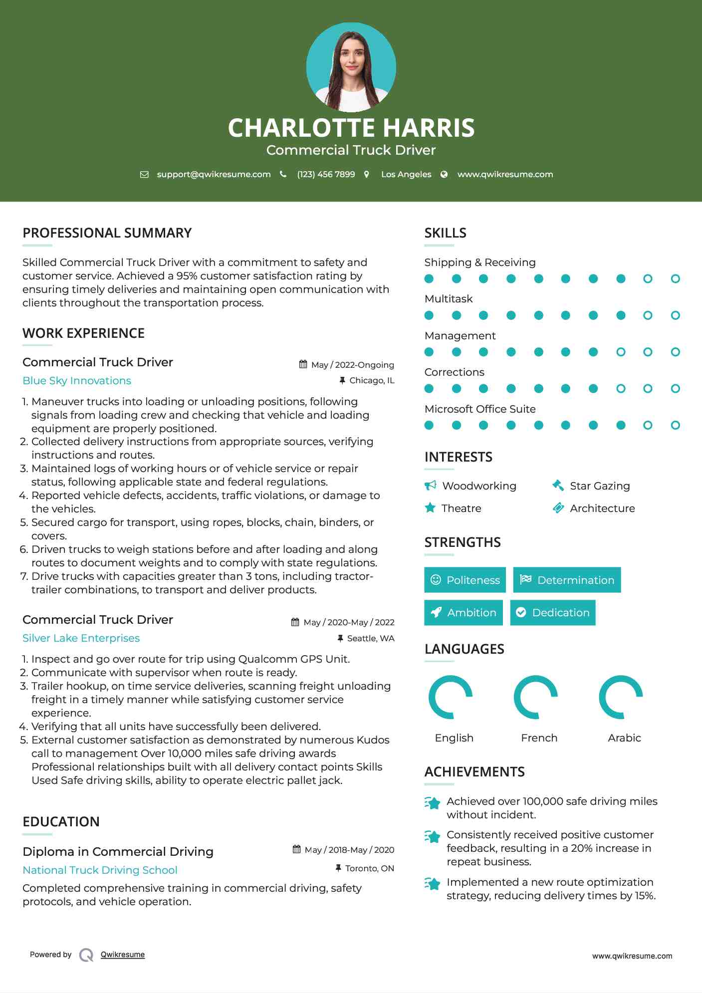 Commercial Truck Driver Resume Template