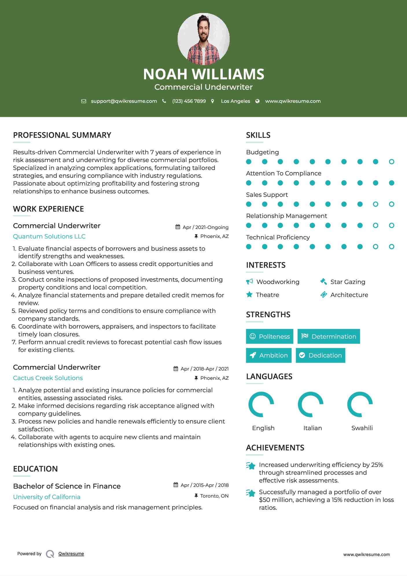 Commercial Underwriter Resume Model