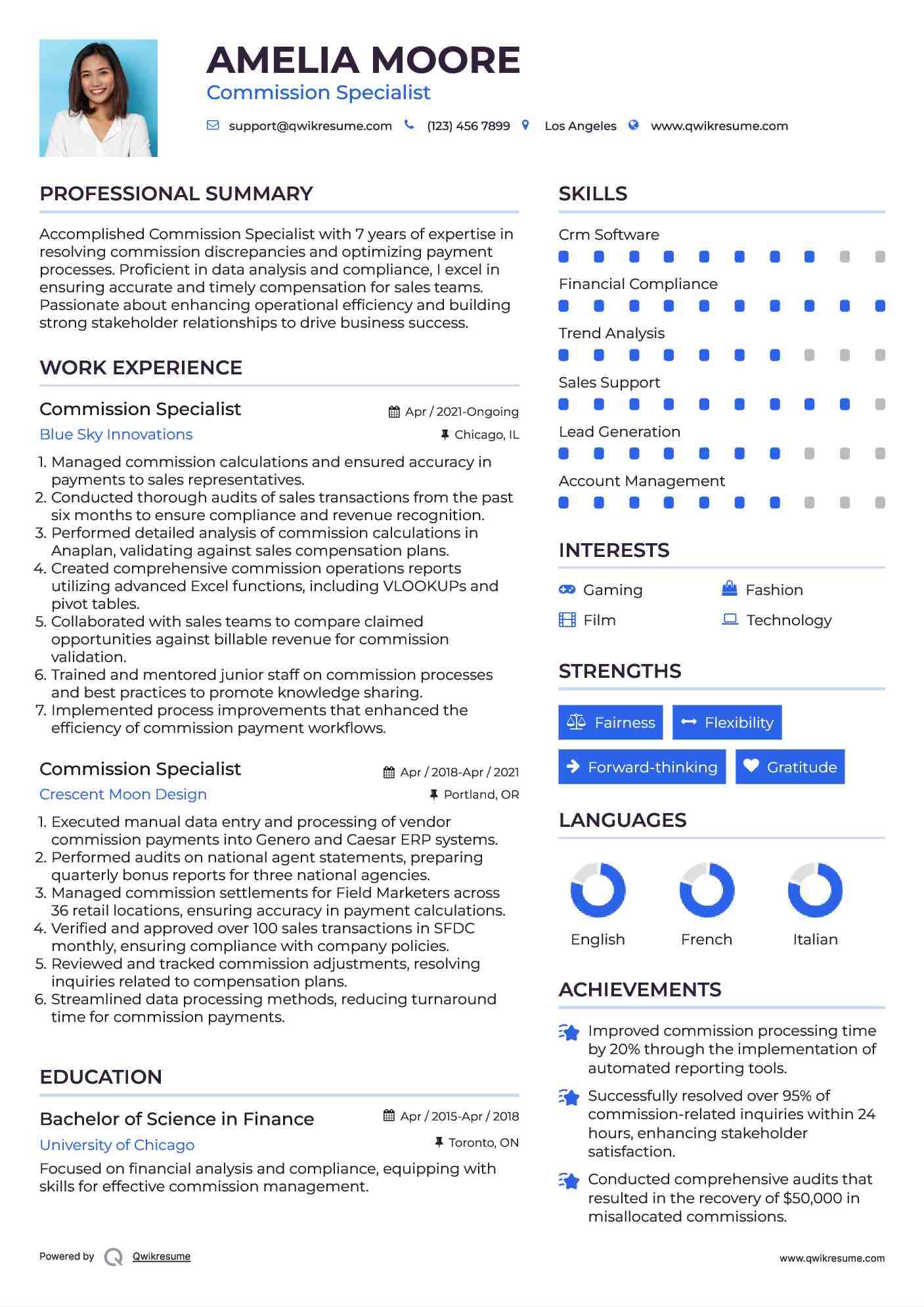 Commission Specialist Resume Example
