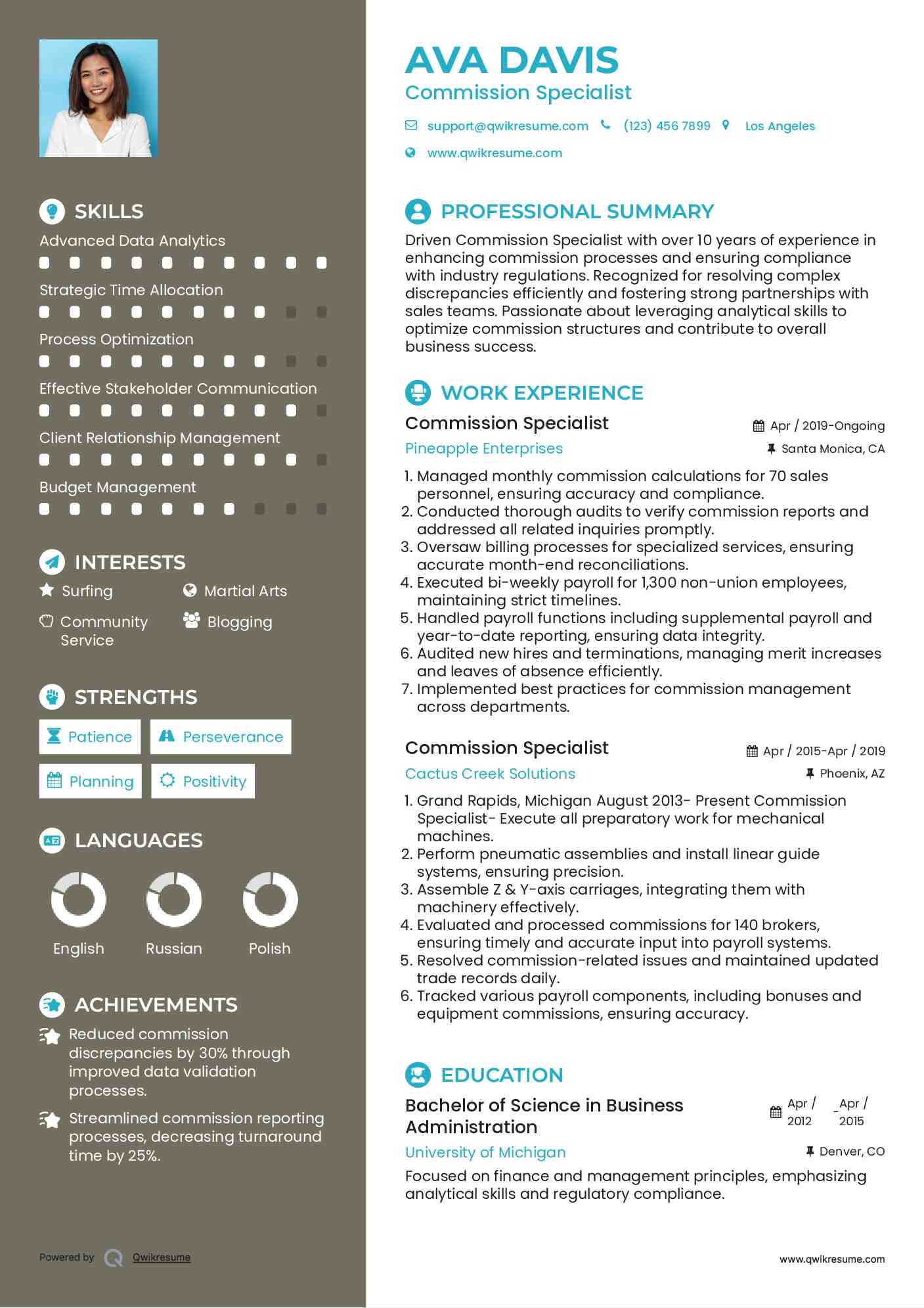 Commission Specialist Resume Template