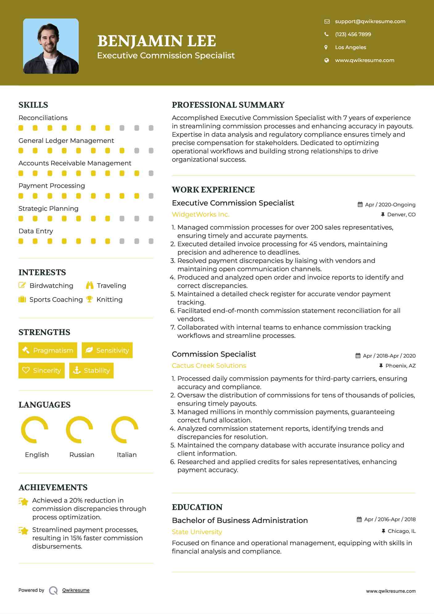 Executive Commission Specialist Resume Template