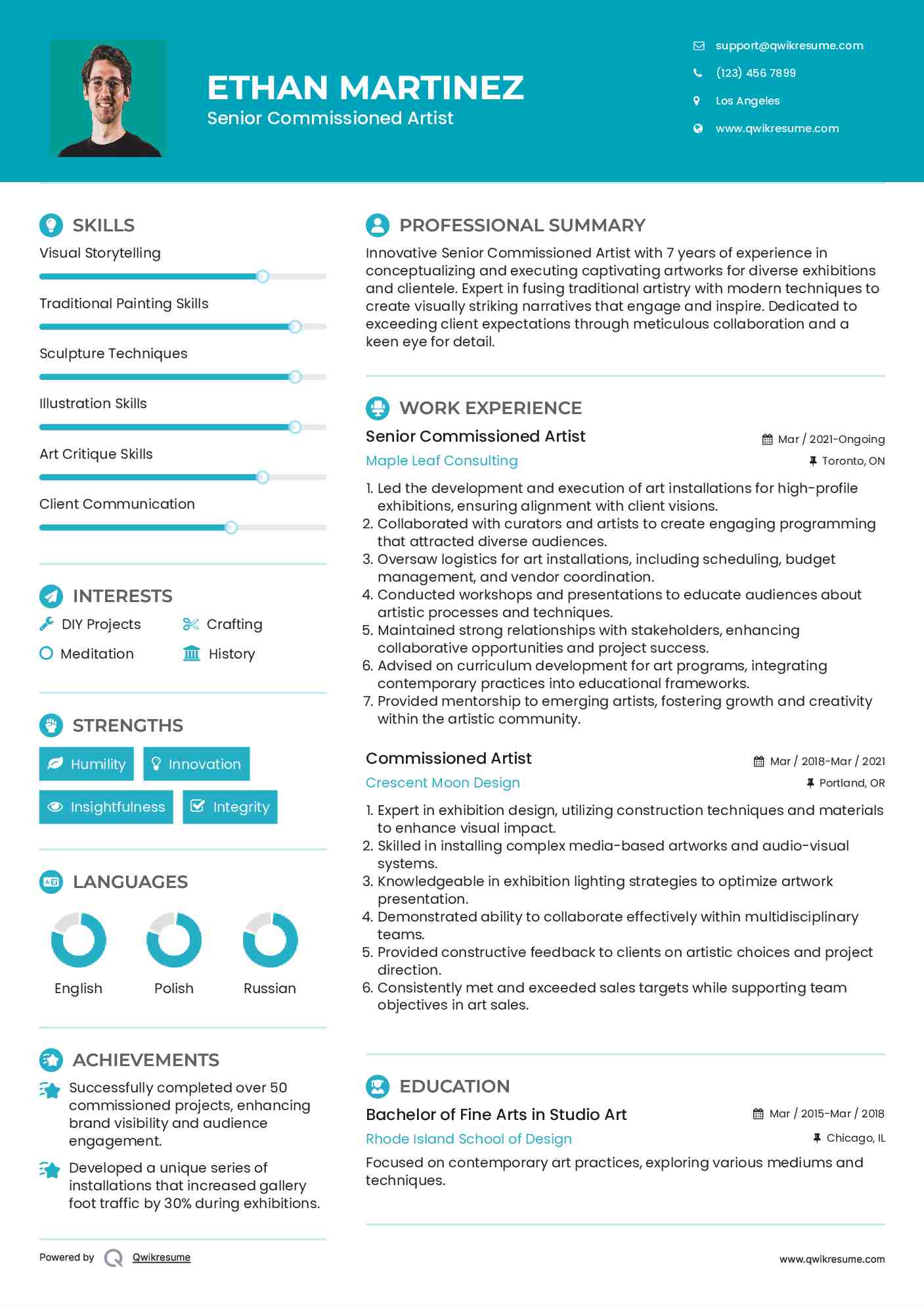 Senior Commissioned Artist Resume Format