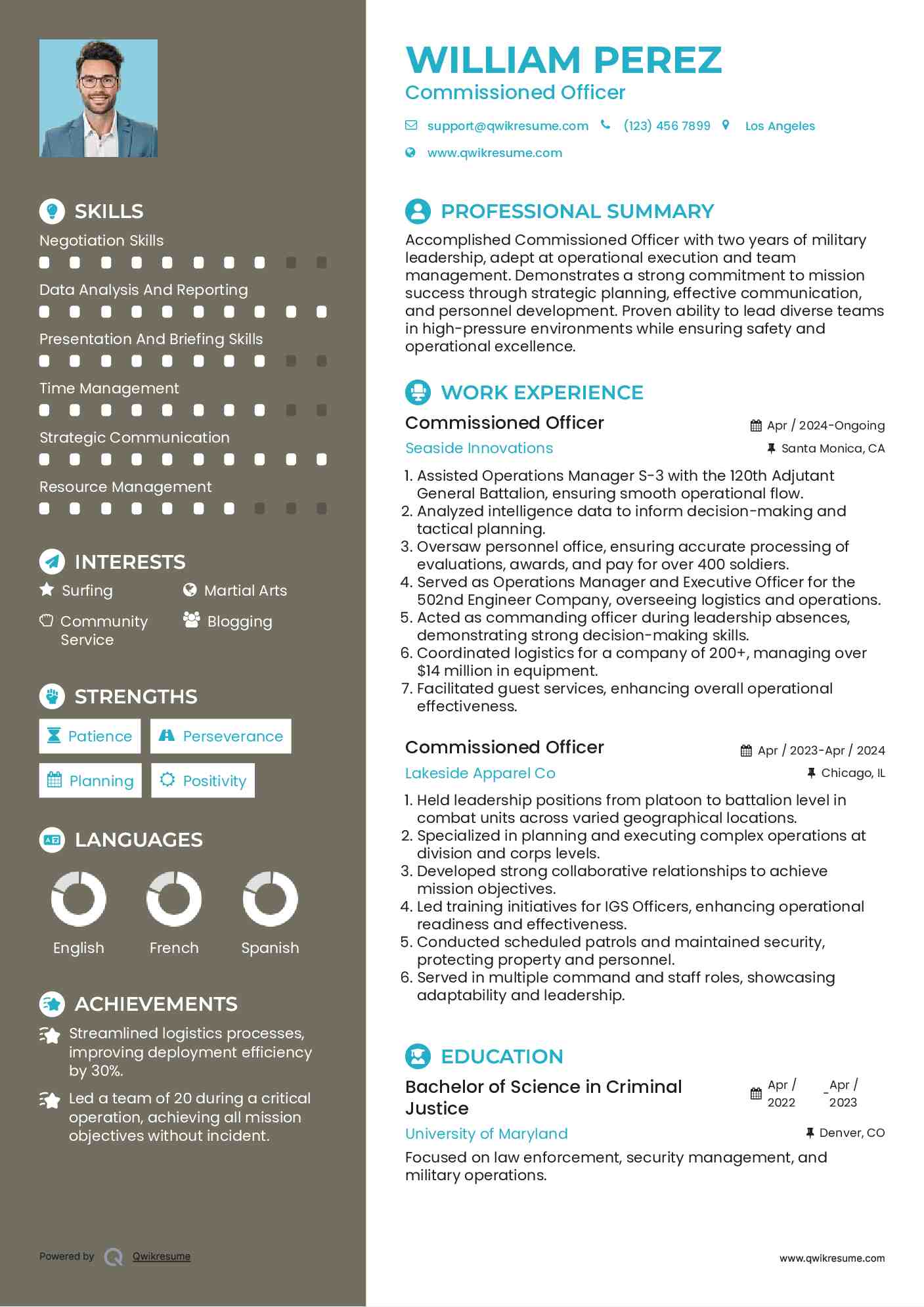 Commissioned Officer Resume Example